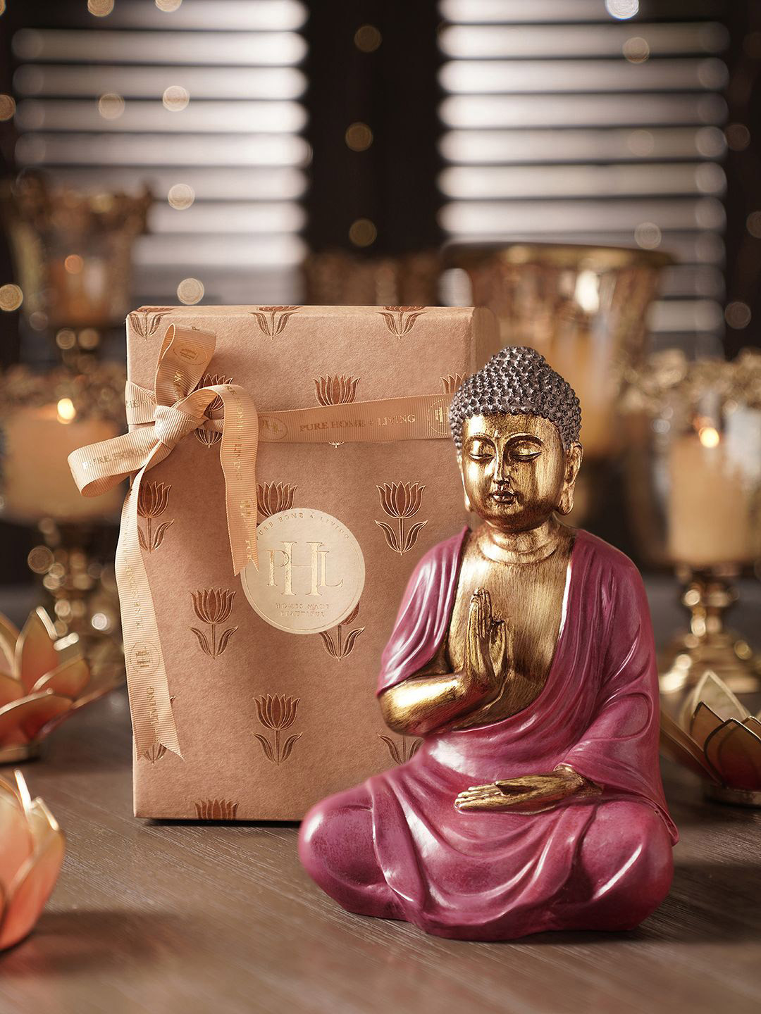 Pure Home and Living Buddha Pink Polyresin Matte Home Office Small Showpiece - 9.1 Inches