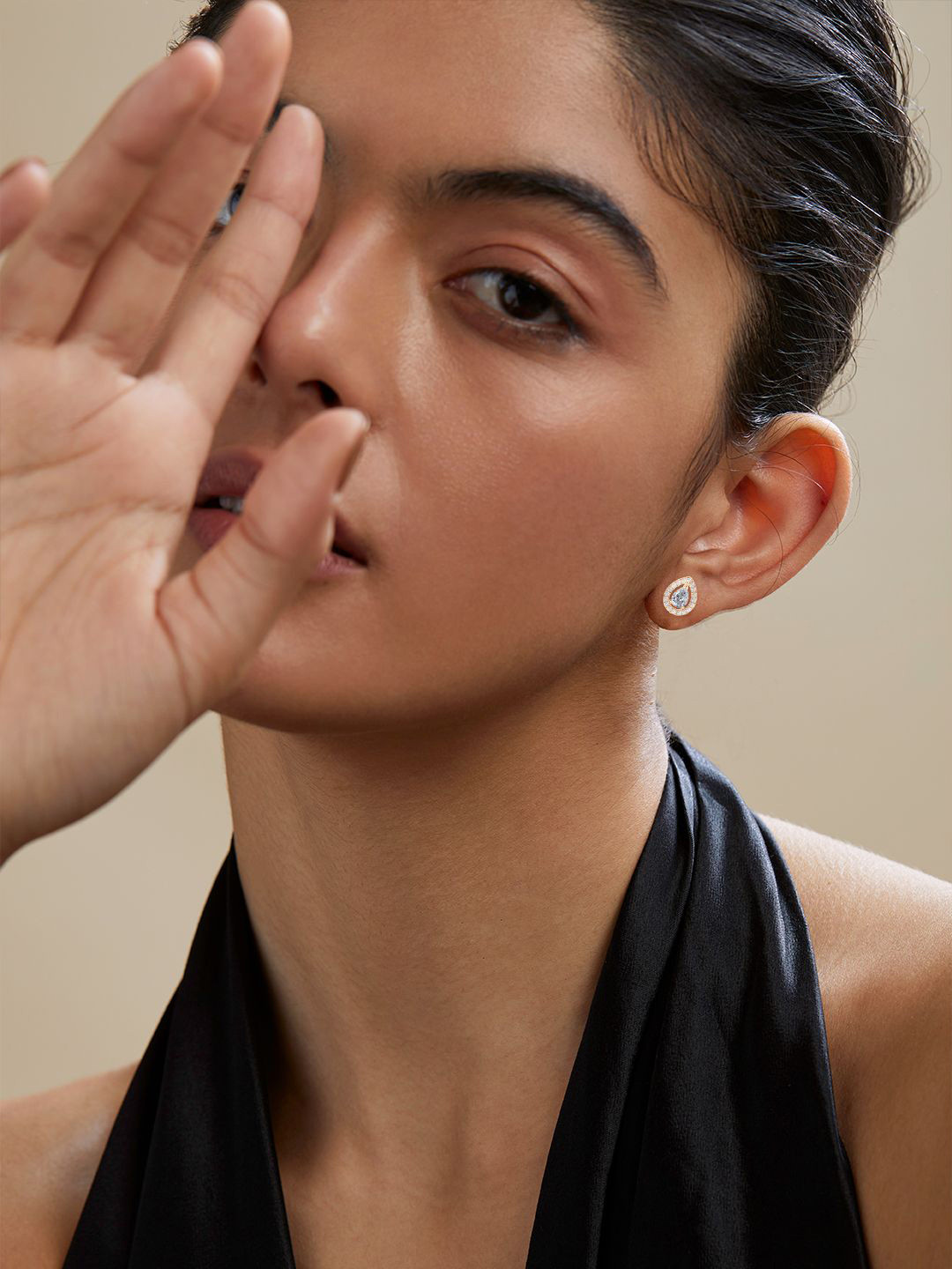 MINUTIAE Rose Gold-Plated Teardrop Shaped Kundan Studs