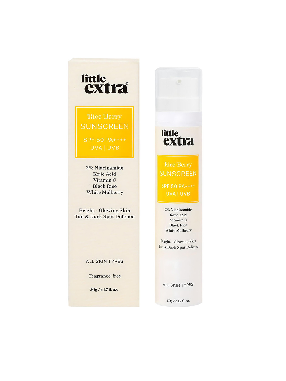 Little Extra Rice Berry Sunscreen SPF 50 PA++++  UVA/B, Fast Absorbing Glowing Skin- 50ml