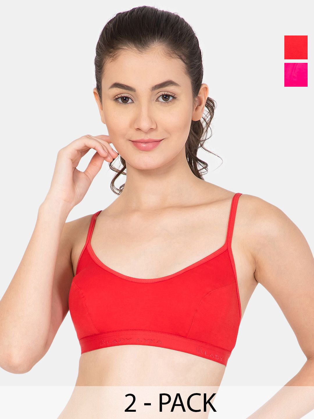 Lady Lyka Pack Of 2 Solid Medium Coverage Bra ATHLETES-RED-FCA