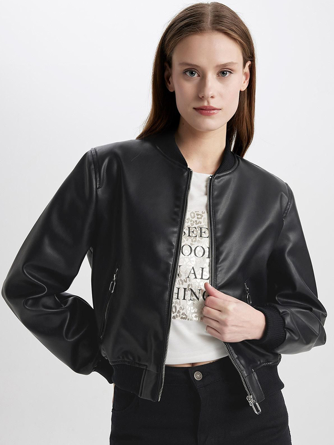 DeFacto Mandarin Collar Crop Bomber Jacket