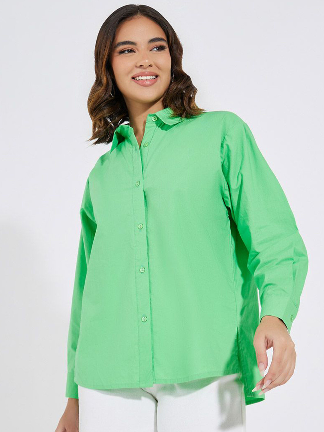 Women Solid Oversized Longline Shirt with Side Slit
