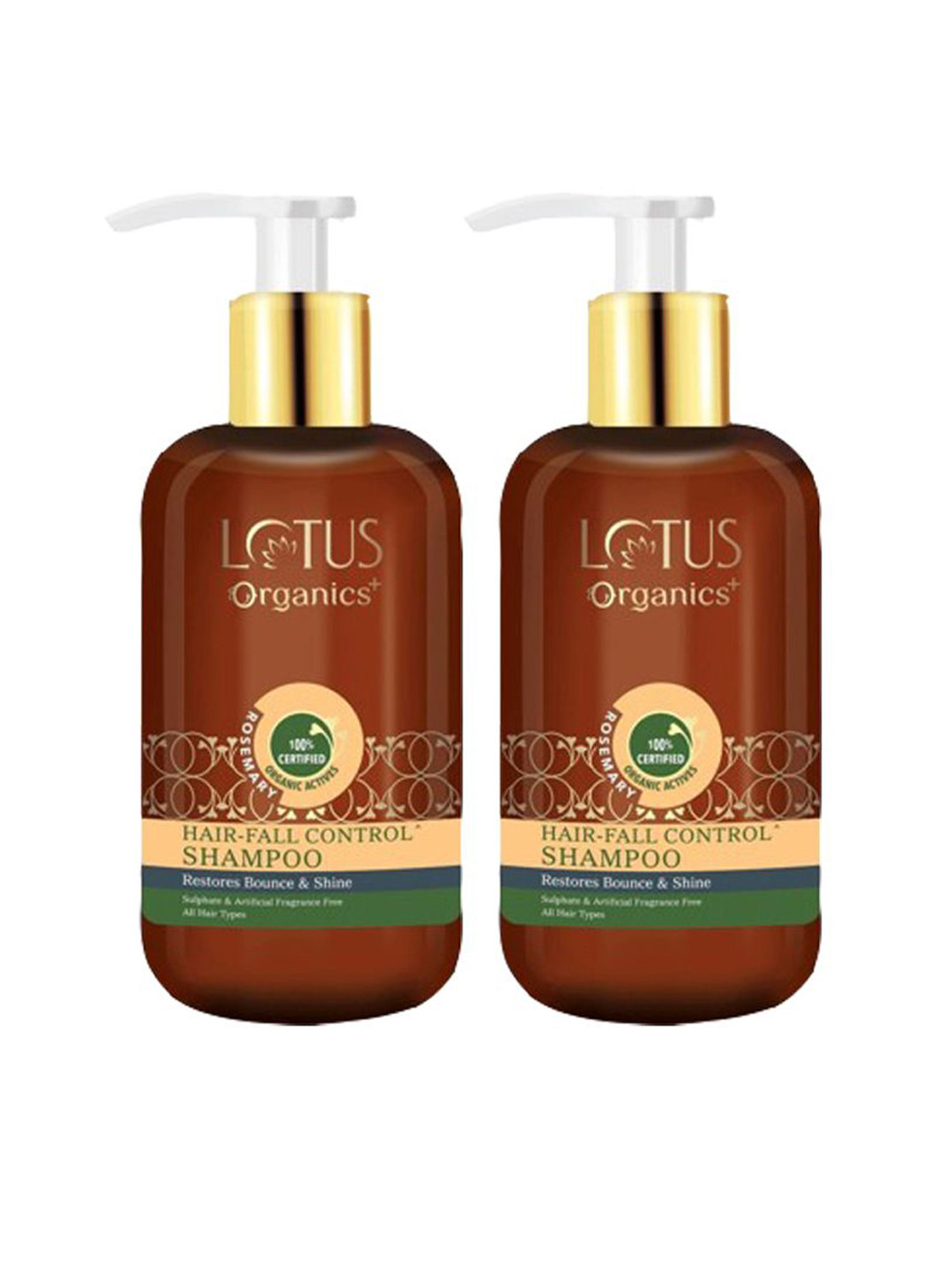 Lotus Organics+ Set Of 2 Rosemary Hair Fall Control Shampoo- 300 ml Each