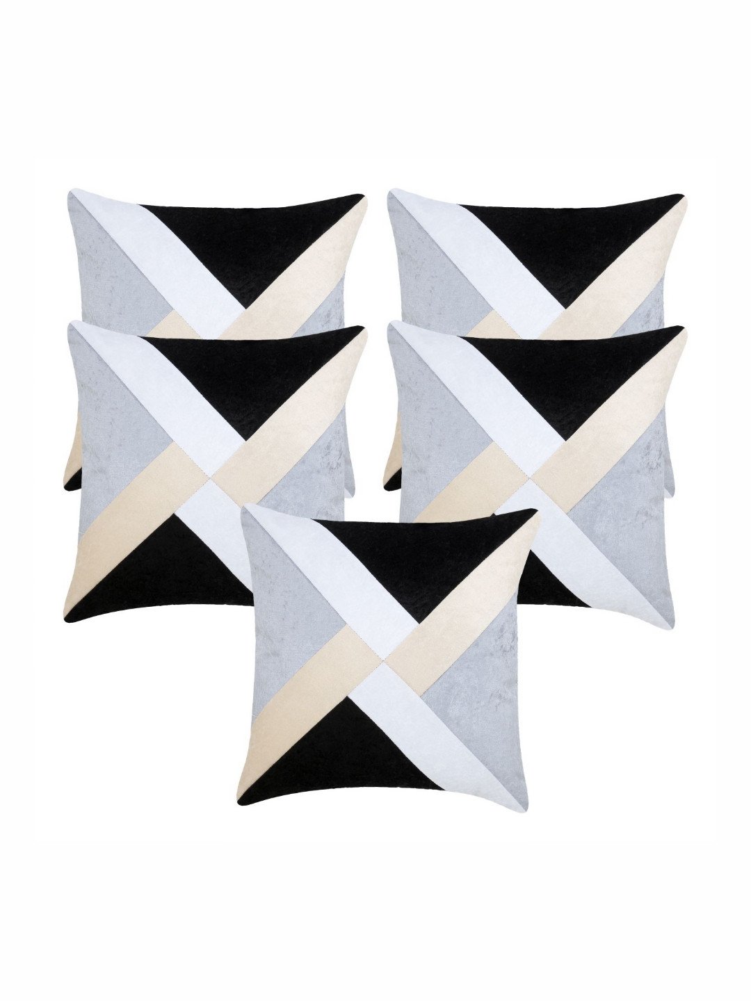 Creeva Stripe Leaf Velvet Durable 5 Pcs Patchwork Square Cushion Covers - 15.7 x 15.7 In