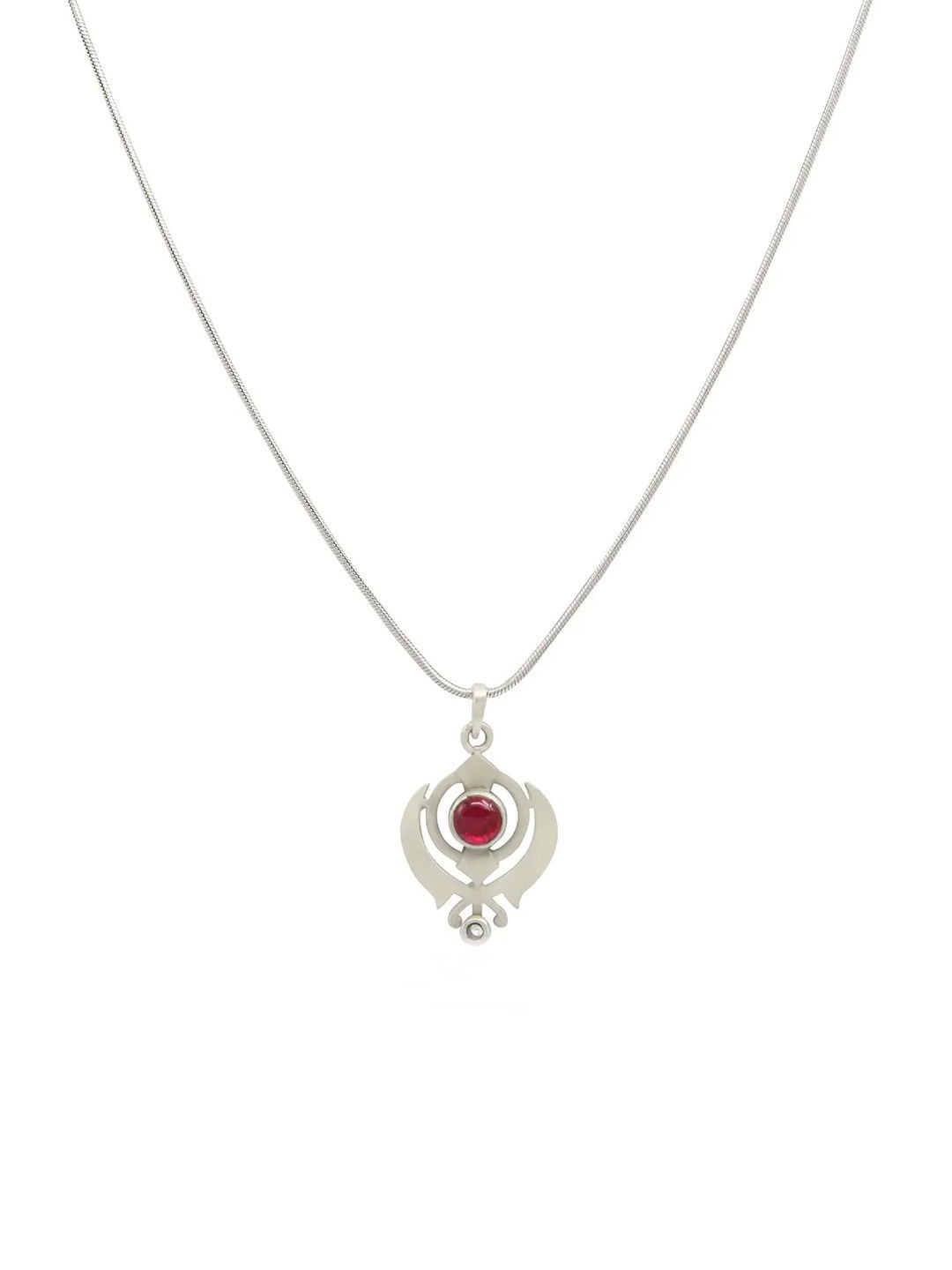 Unniyarcha Men 92.5 Silver Heart Shaped Stone Studded Khanda Pendant