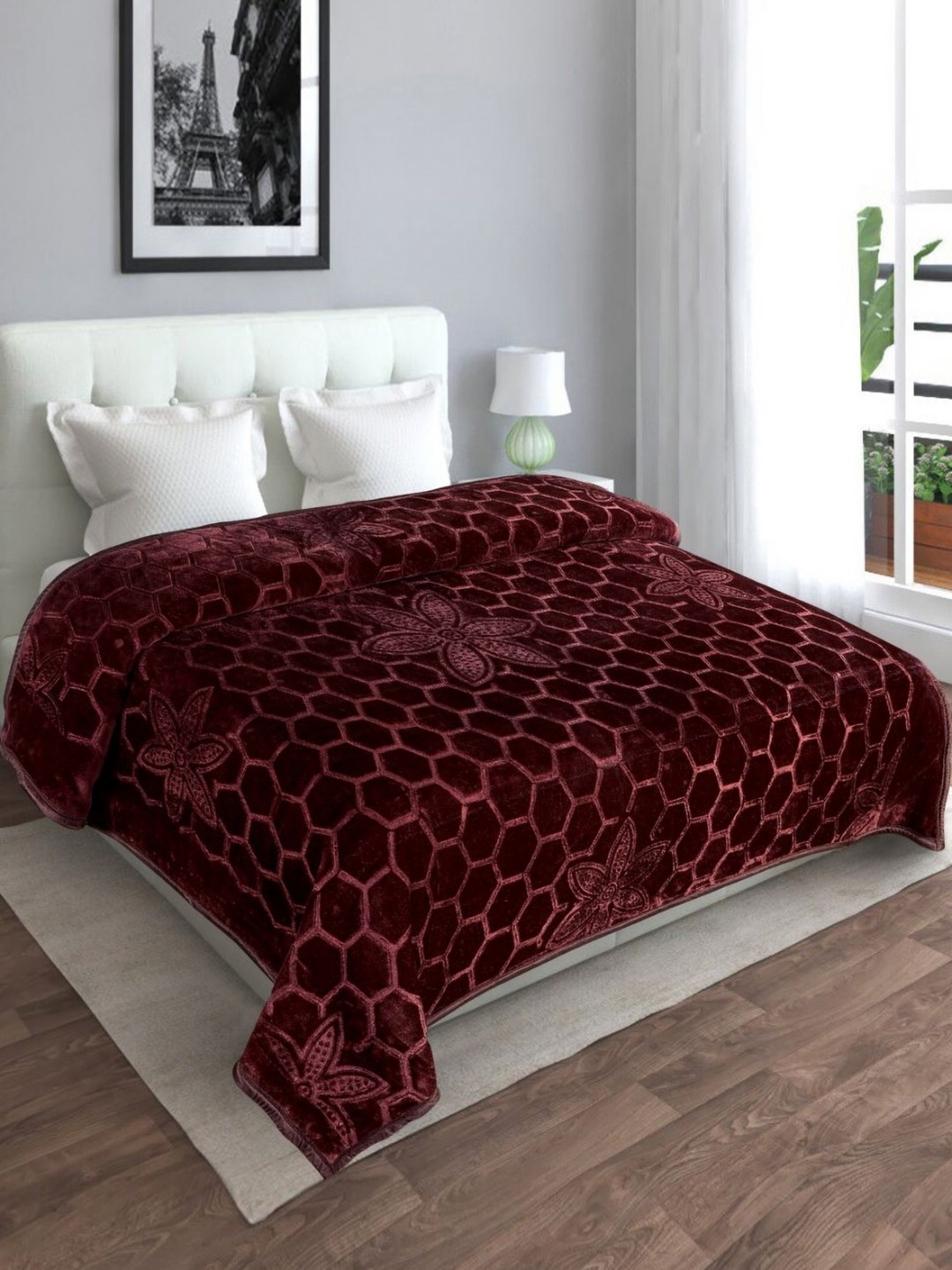 LA VERNE Brown Geometric Mild Winter 400 GSM Double Bed Blanket