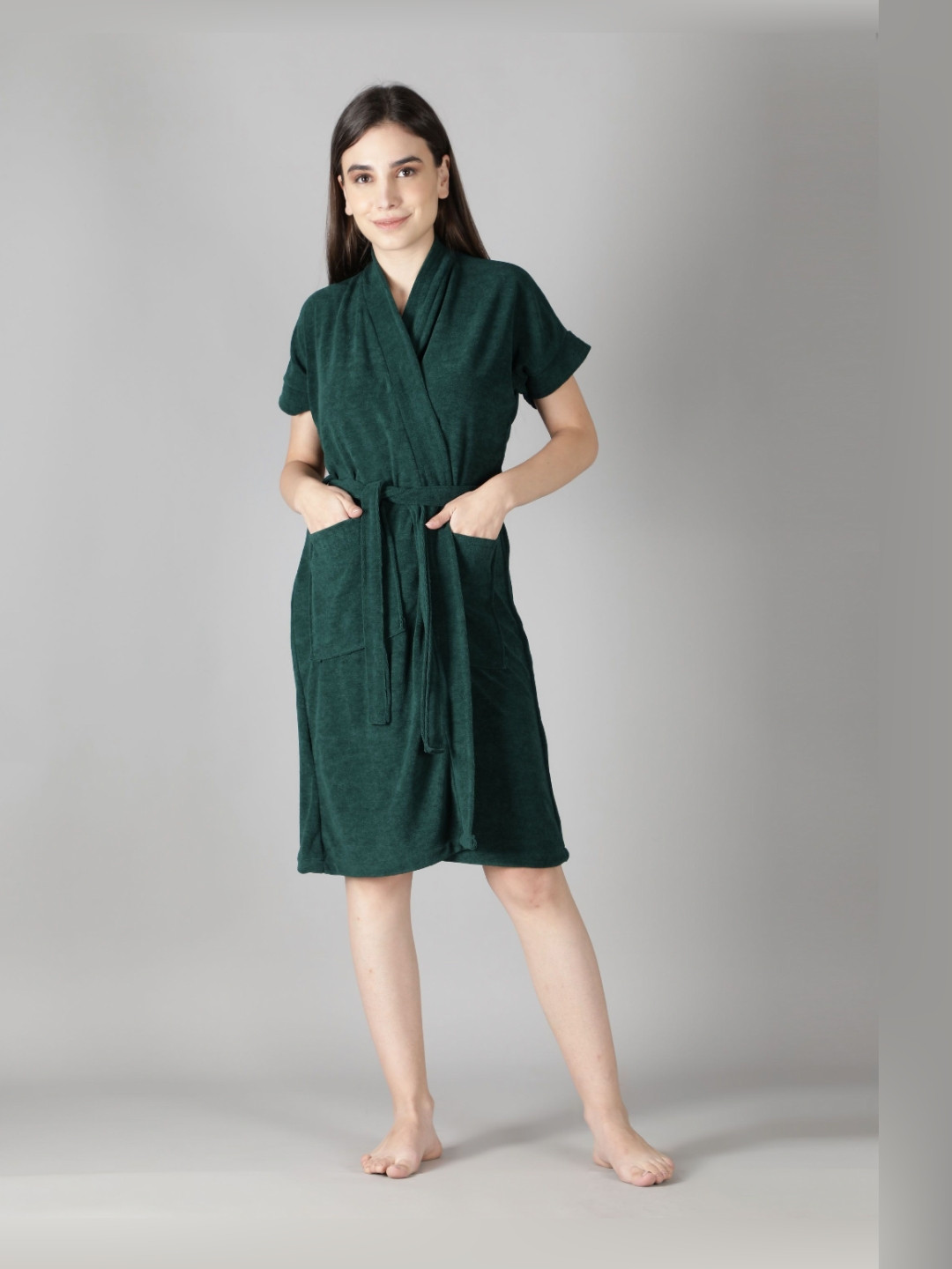 LacyLook Green Bath Robe With 2 Front Pockets