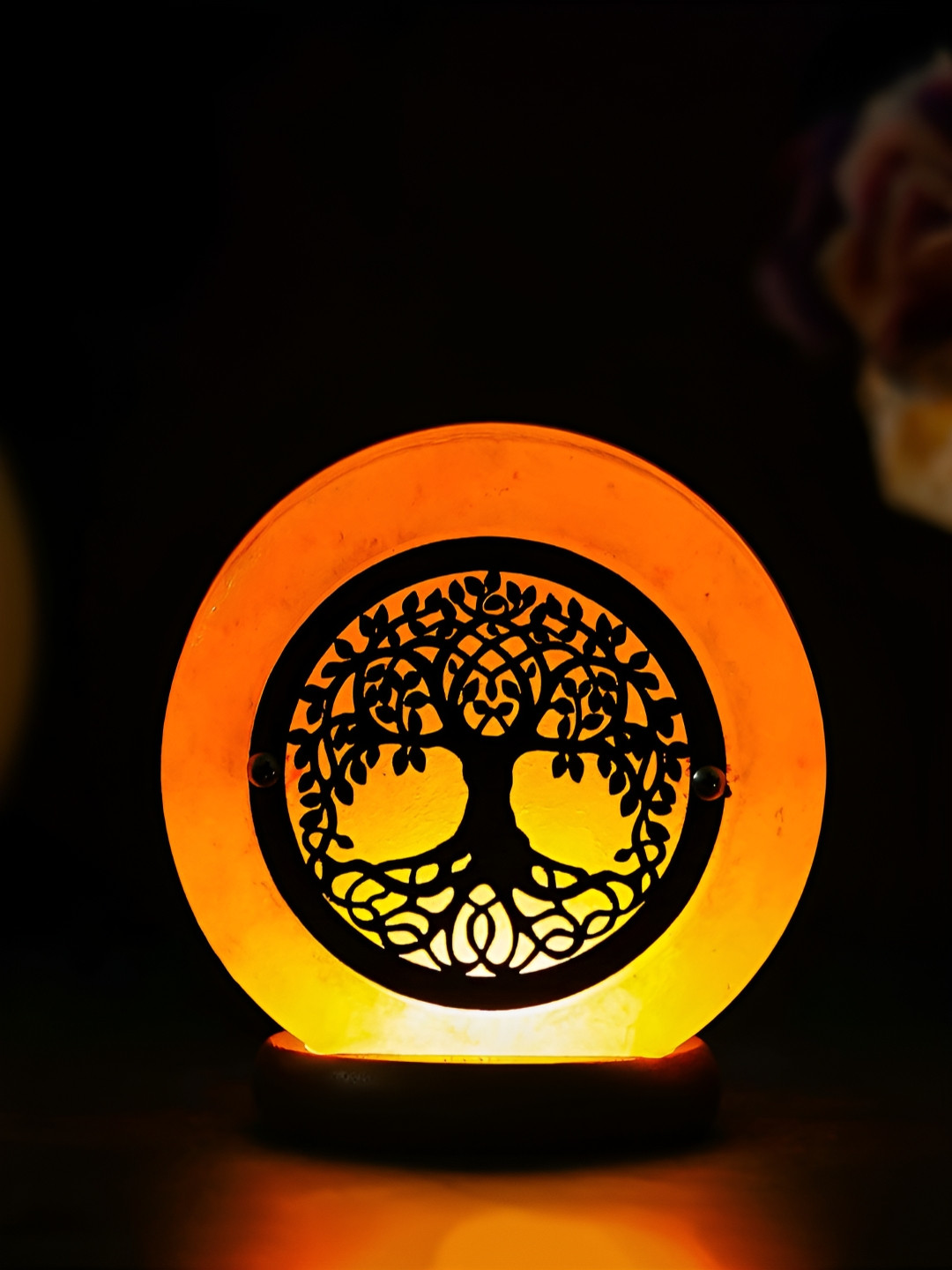 eCraftIndia Brown Wooden Spherical Himalayan Salt Table Lamp