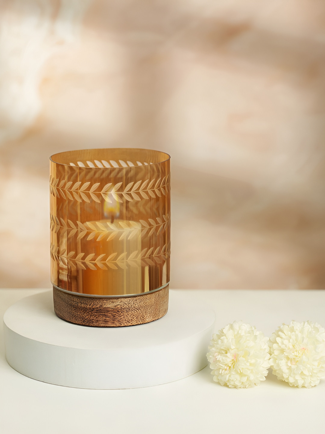 Living scapes by Pantaloons Gold-Toned & Brown Cylindrical Shaped Candle Holder
