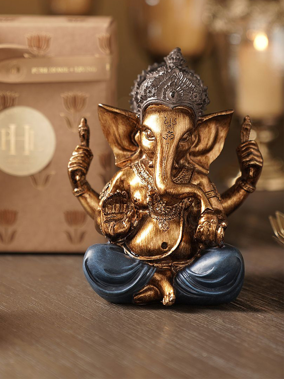 Pure Home and Living Ganesha Blue Polyresin Glossy Prayer Room Small Showpiece - 7.9 Inches