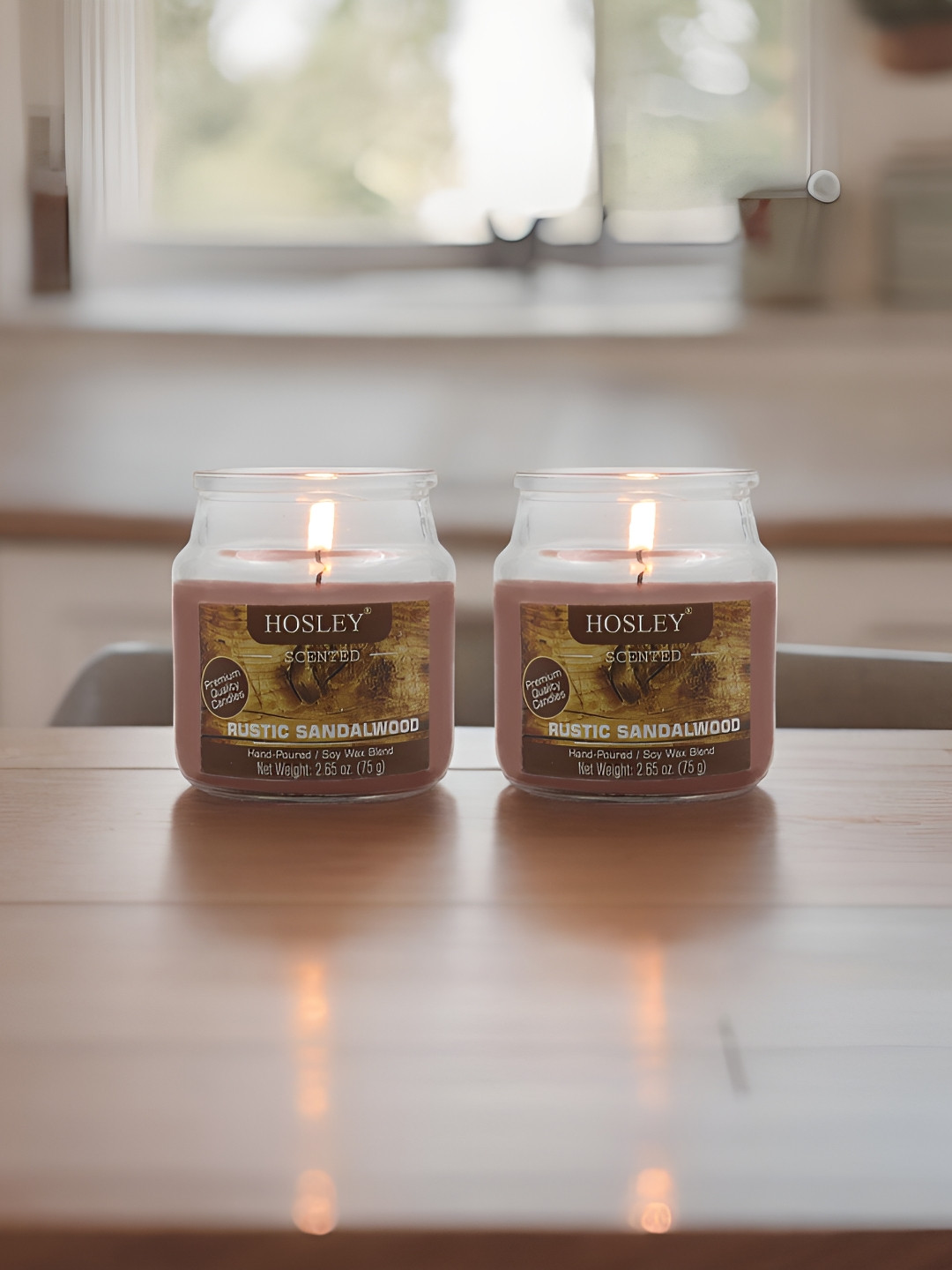 HOSLEY for Home Decoration 2Pcs Rustic Sandalwood Solid Geometric Regular Jar Candles