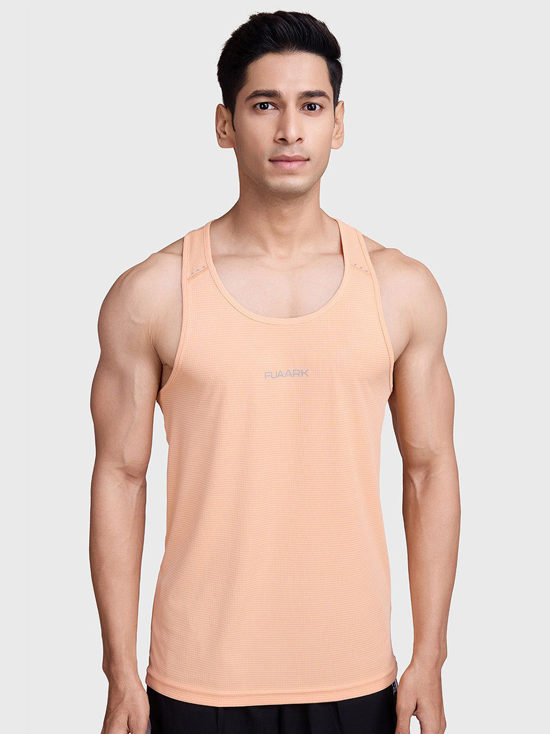 FUAARK Round Neck Innerwear Gym Vests Checks-R_Tank-Peach-S