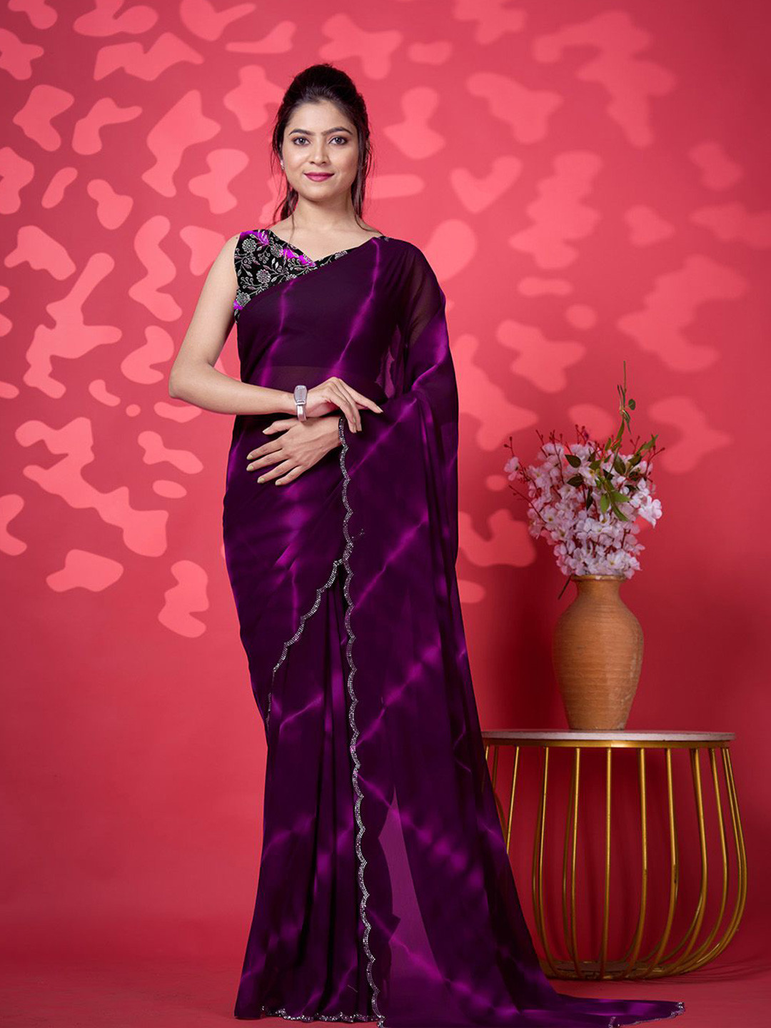 NIRMAL CREATION Beads and Stones Art Silk Saree