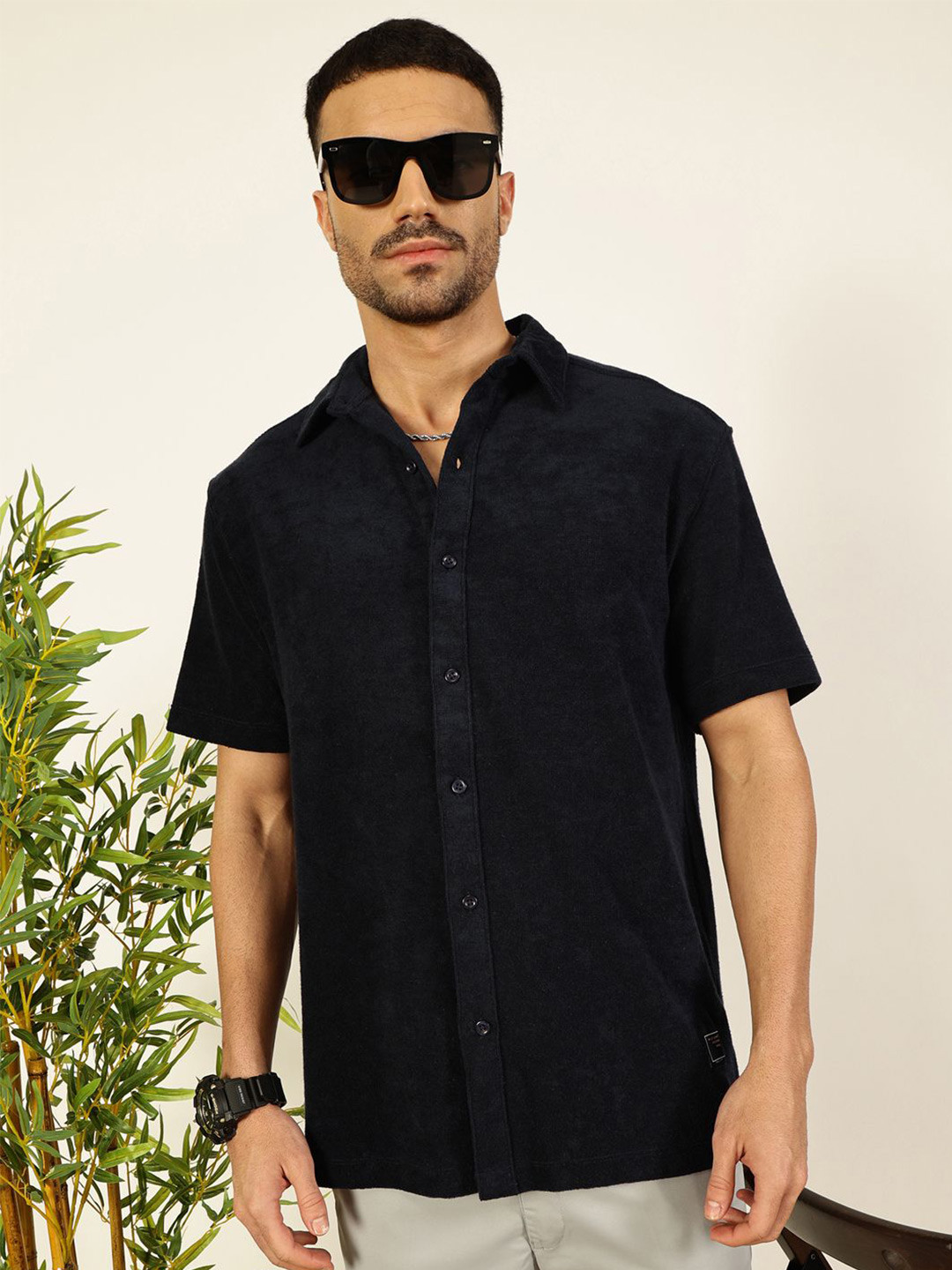 Thomas Scott Men Relaxed Fit Terry Towel Casual Knit Shirt