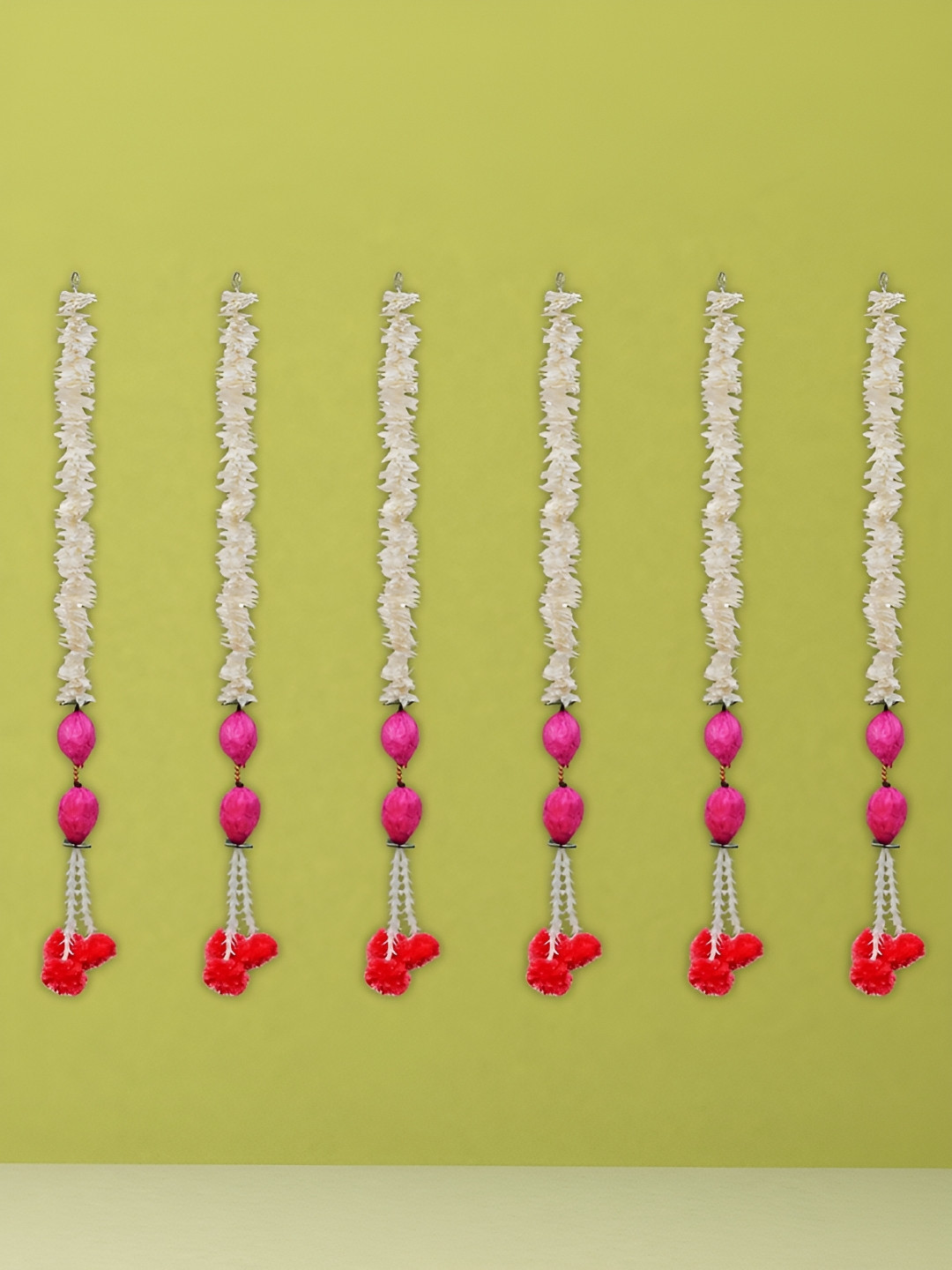 eCraftIndia Pink & White 6 Pieces Artificial Flowers Wall Hangings