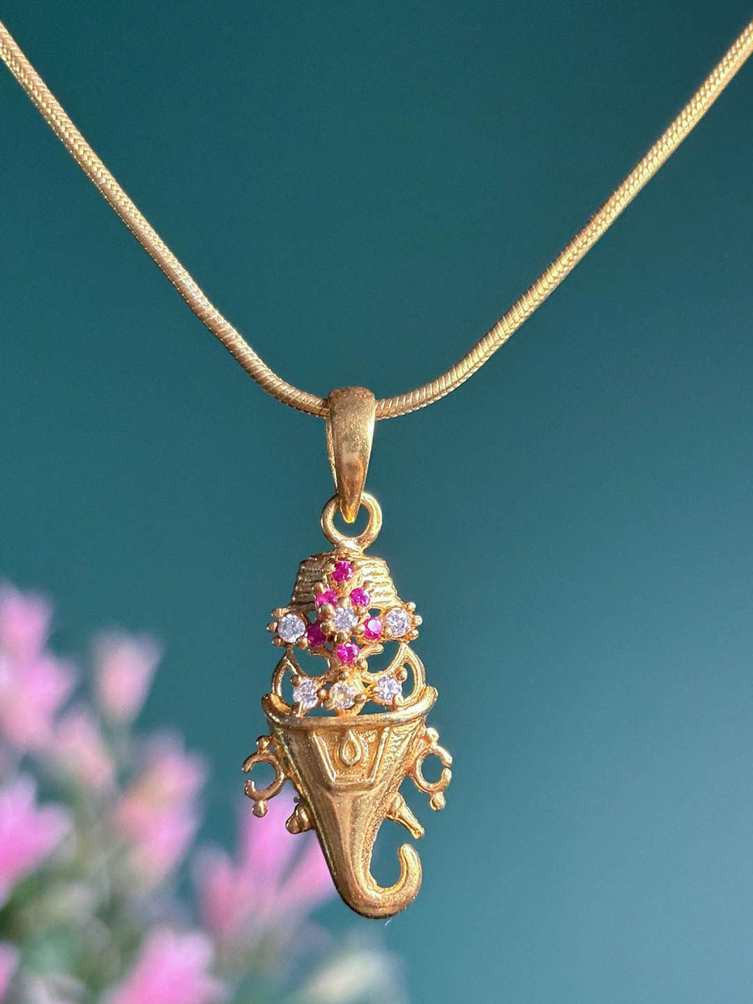 Unniyarcha Men Gold-Plated 92.5 Silver Stone Studded Ganesha God Pendant