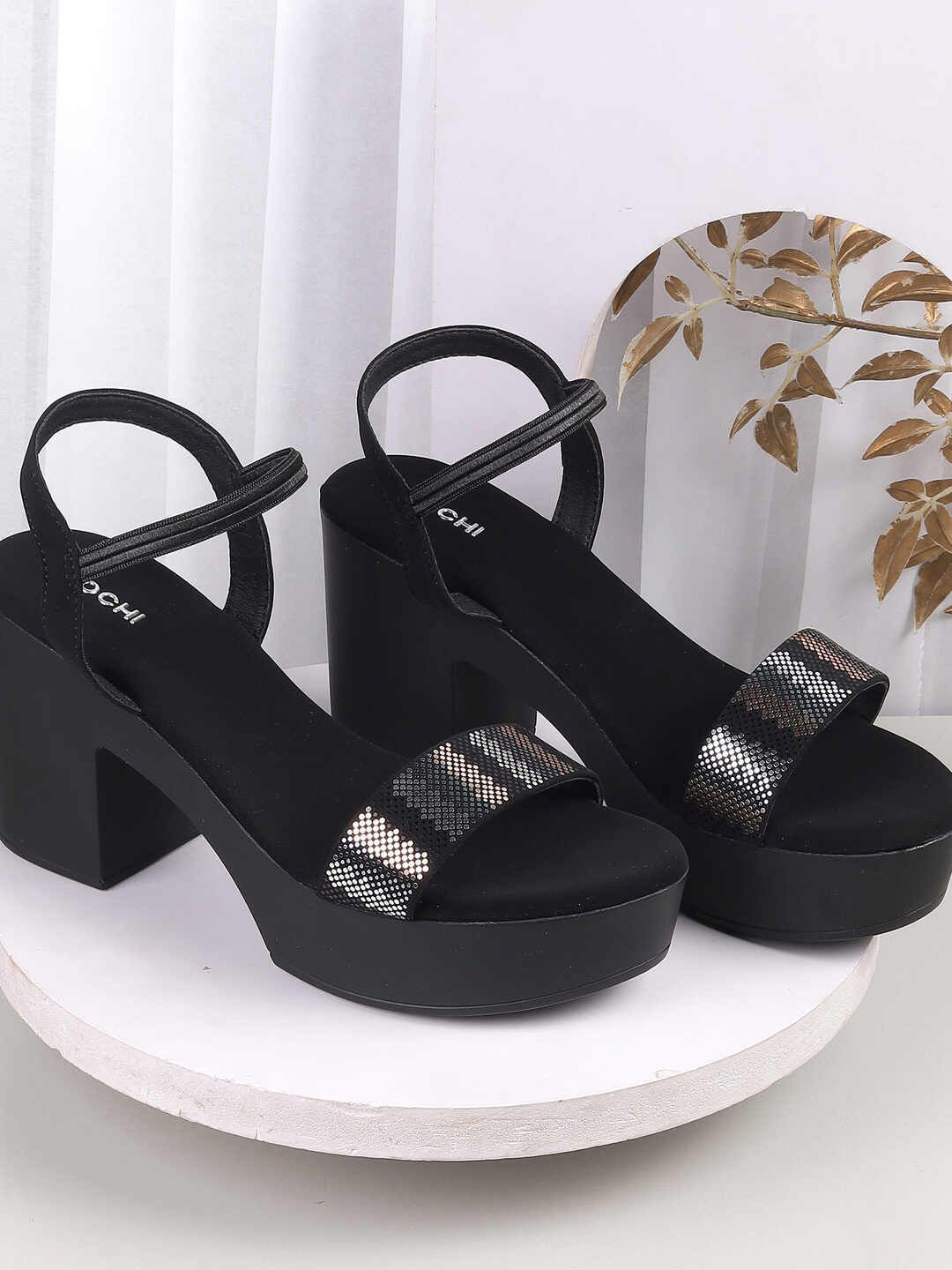 Mochi Women Printed Western - Embellished Block Gladiators Heel