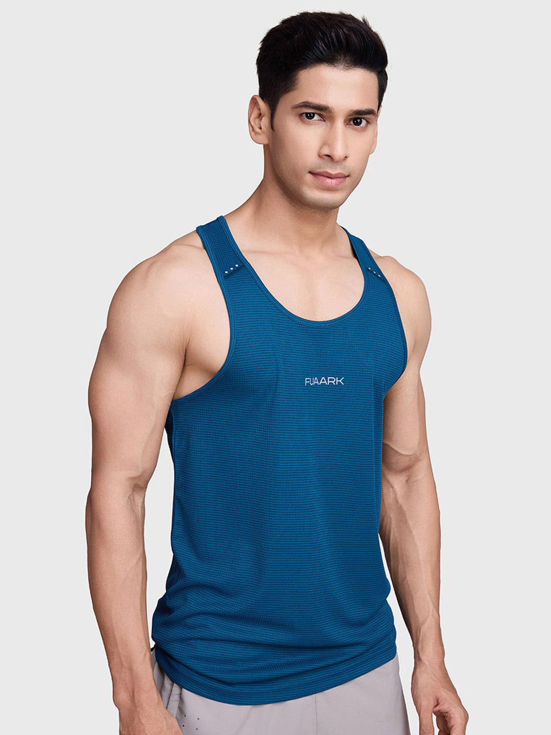 FUAARK Men's Printed Scoop Neck Innerwear Gym Vests Checks-R_Tank-Gulf-S