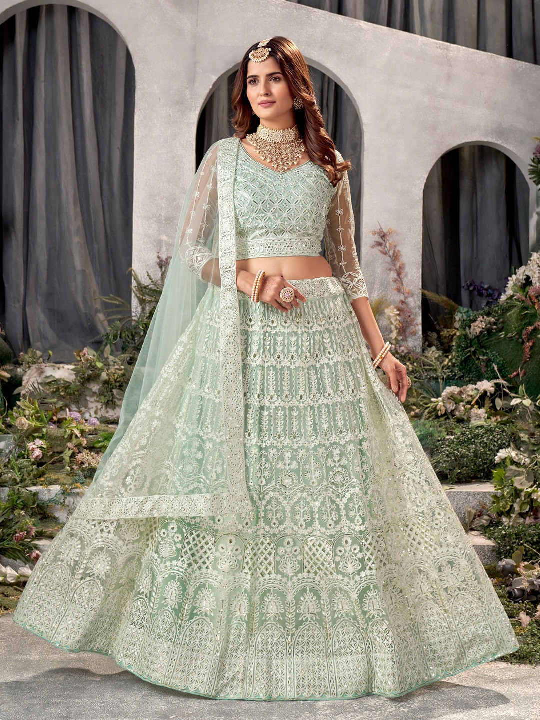 VARNI FABRICS Embroidered Semi-Stitched Lehenga & Unstitched Blouse With Dupatta