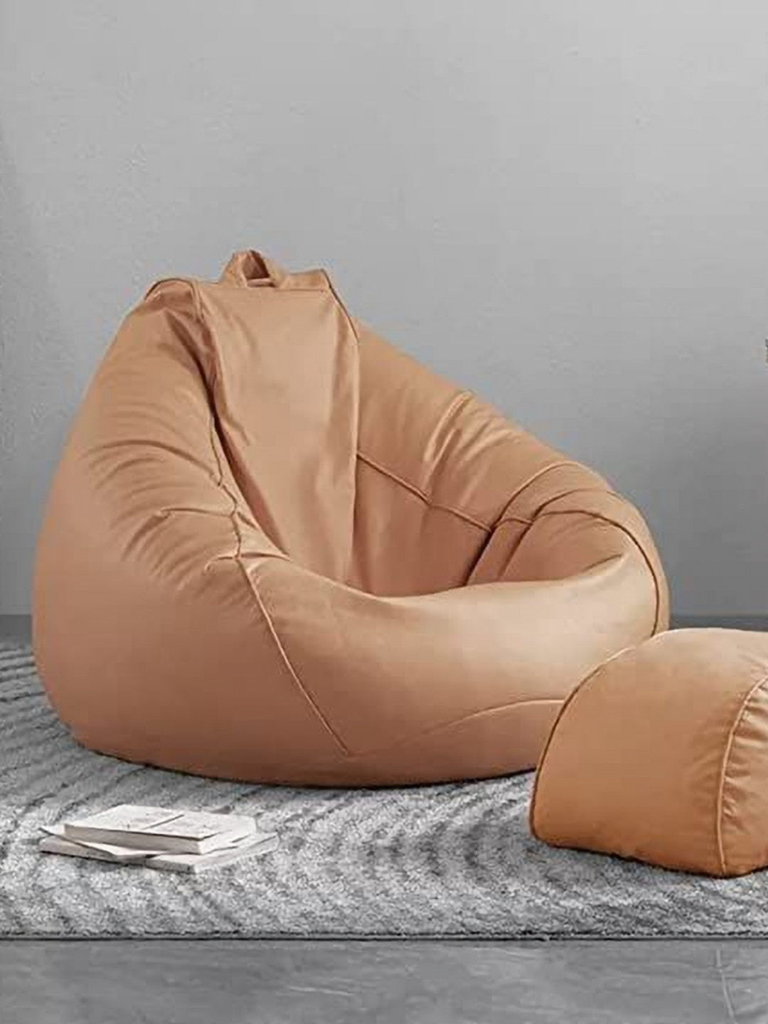 SHIRA 24 Cream Colored 2 Pieces Bean Bag Cover Without Beans & Footrest Cover