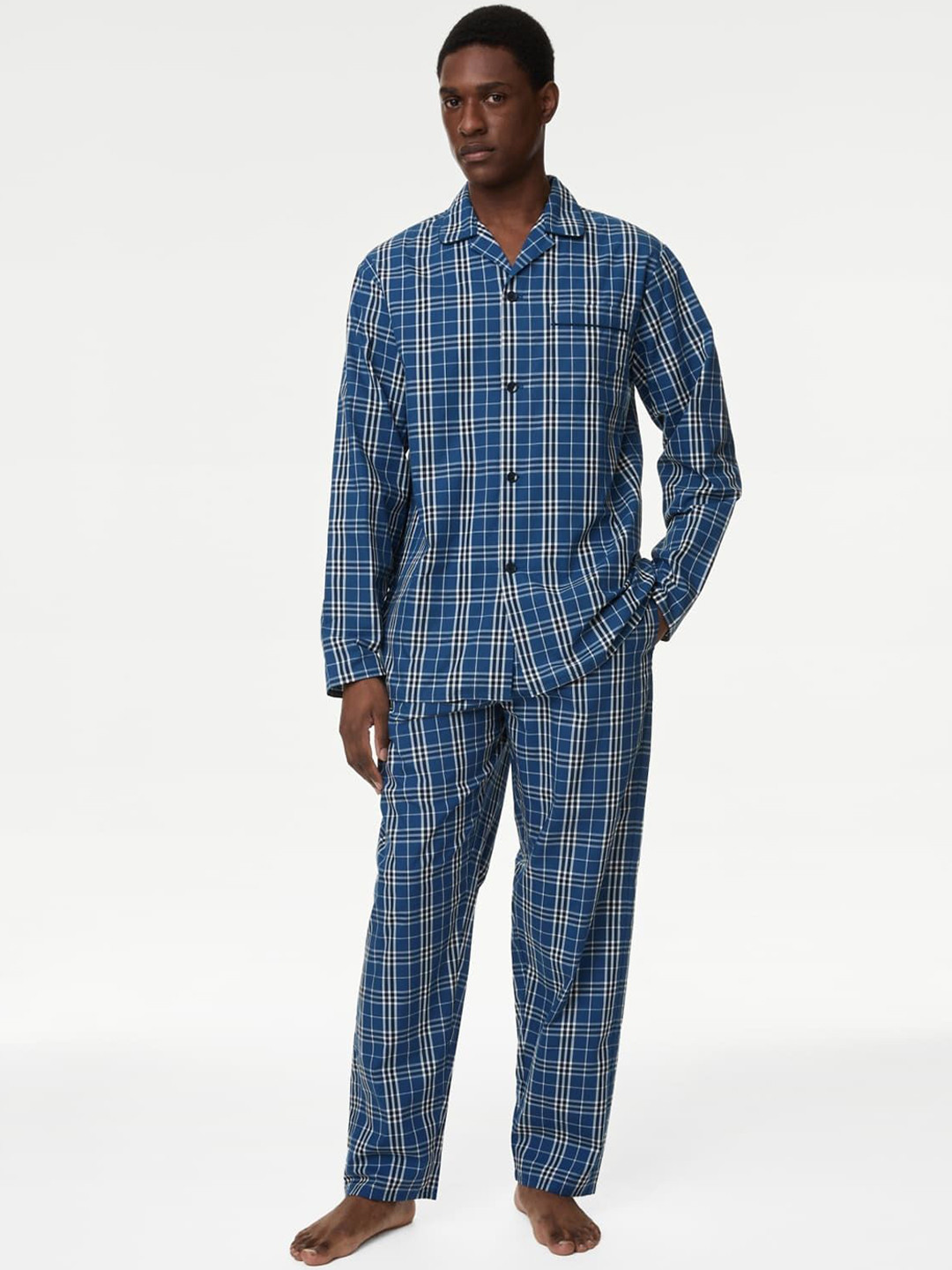 Marks & Spencer Men Checked Pyjama Set