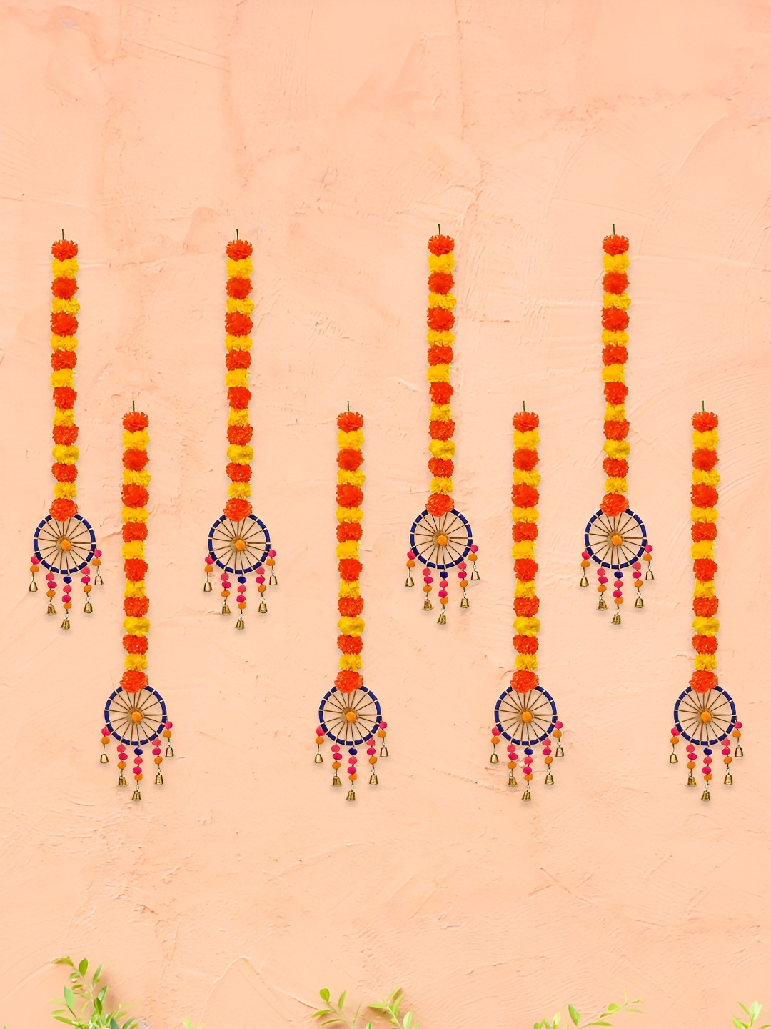 eCraftIndia Artificial Marigold Flowers Hangings Plastic Matte 8Pcs Wall Hangings-5.5In