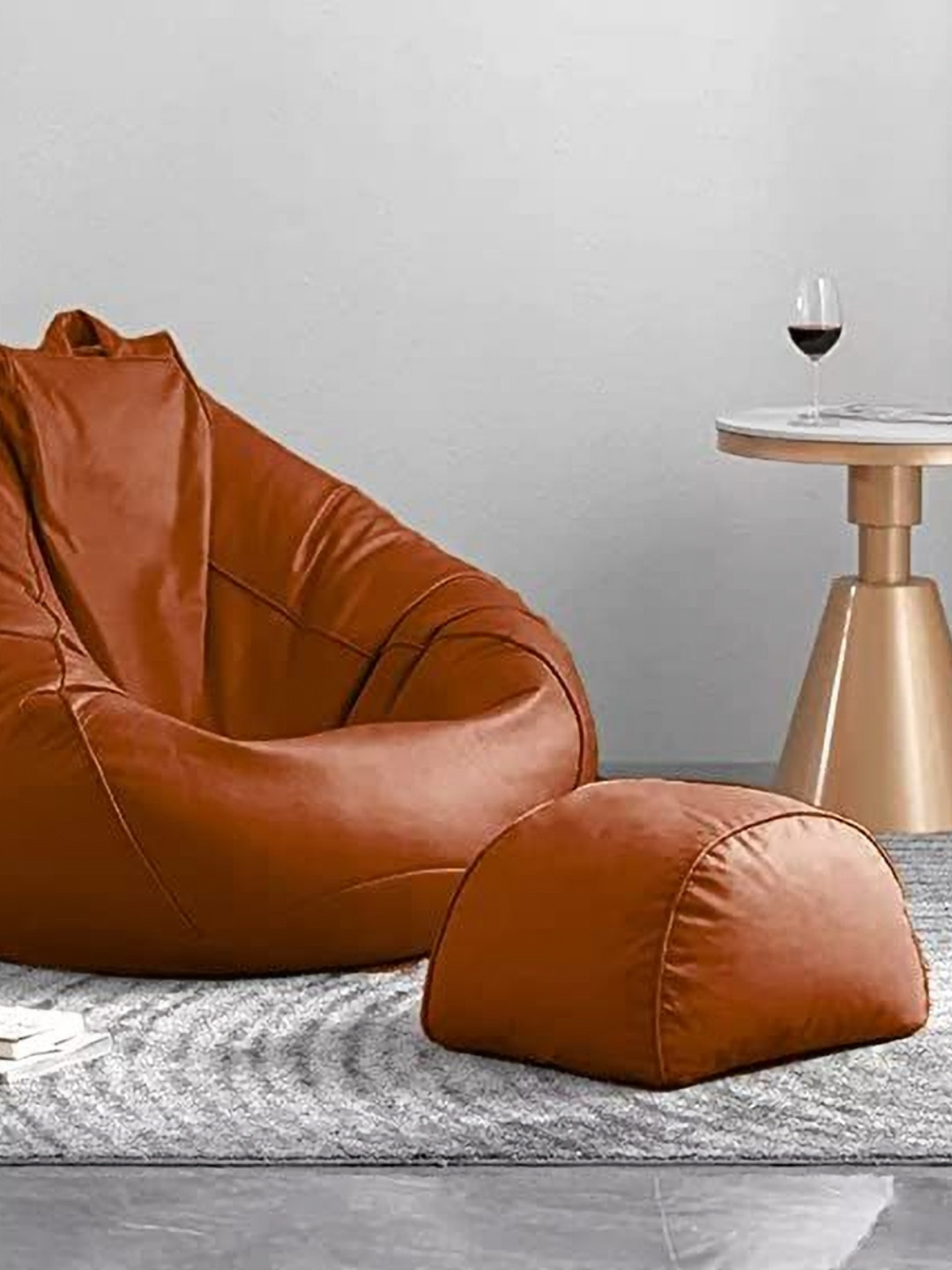 SHIRA 24 Brown 2 Pieces Bean Bag Cover & Foot Rest Cover