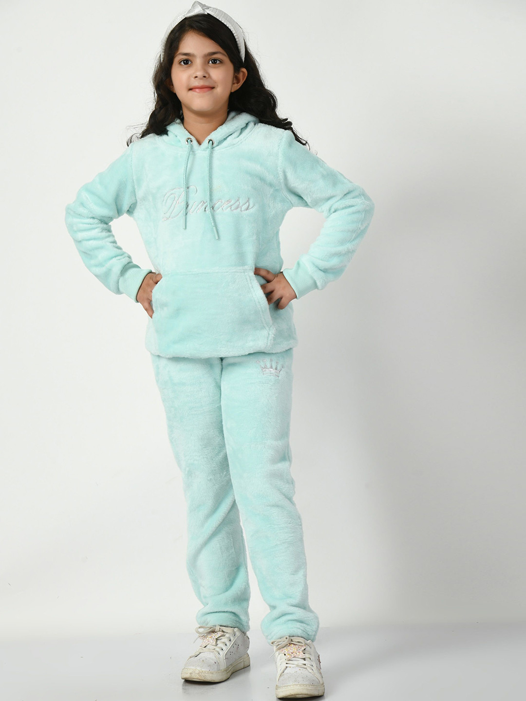 SMSHOPMORE Girls FUR Track Suit Hooded Neck Full Sleeve Set