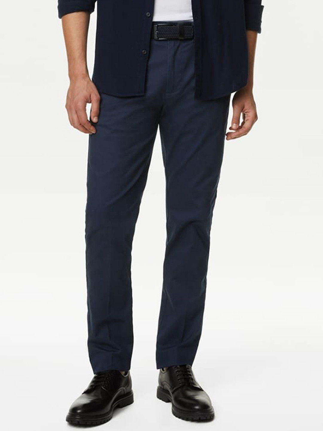 Marks & Spencer Men Textured Slim Fit Belted Stretchable Chinos