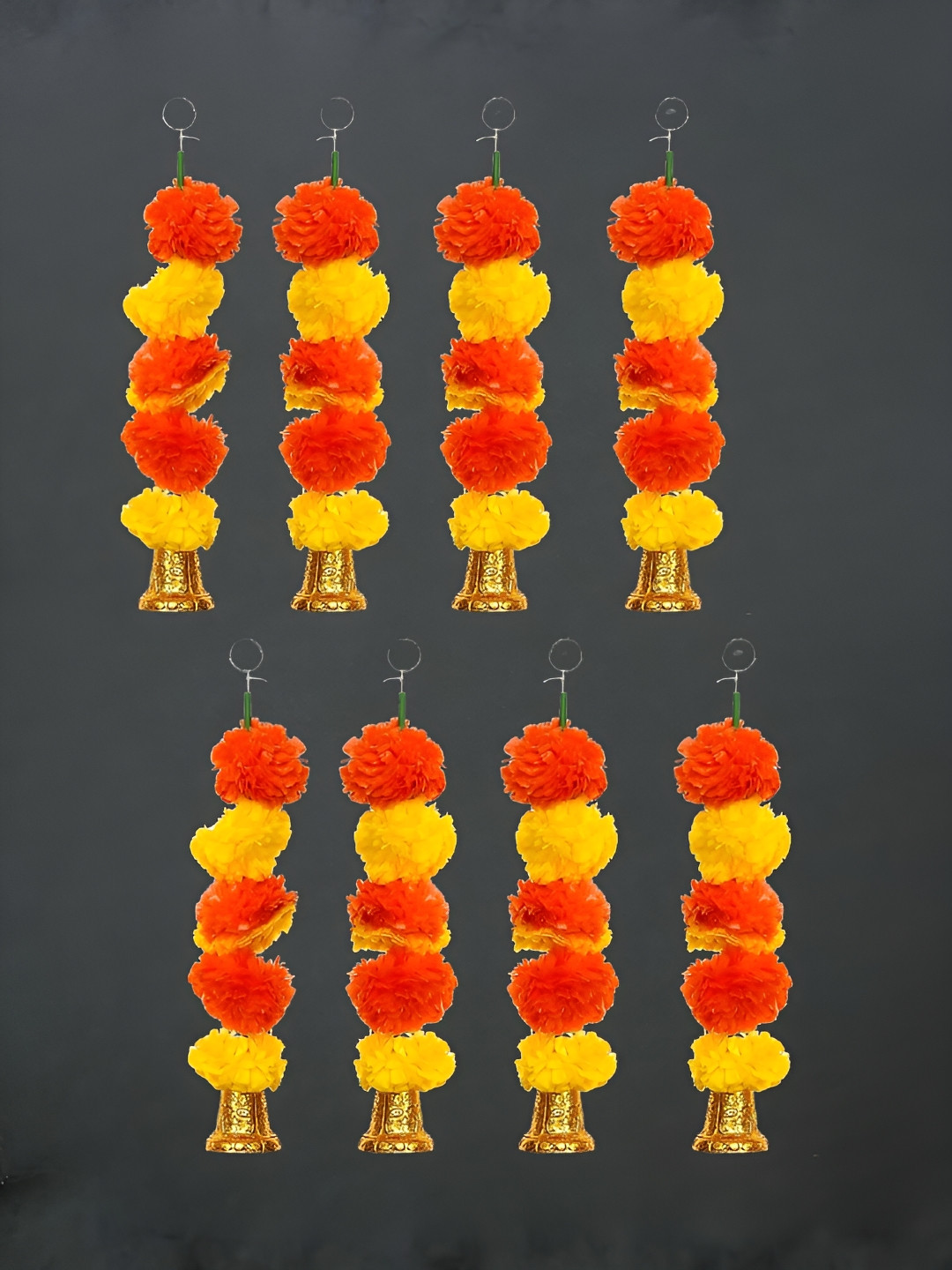 eCraftIndia Orange & Yellow 8 Pieces Marigold Wall Hangings