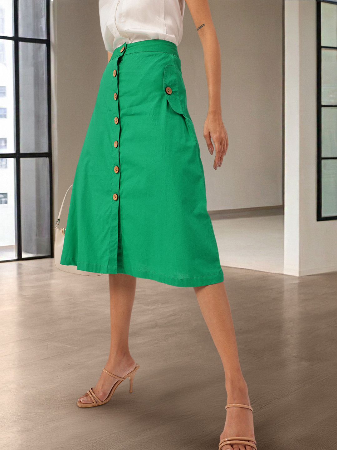 DressBerry Women  Mock Button Pocket A-Line Skirt