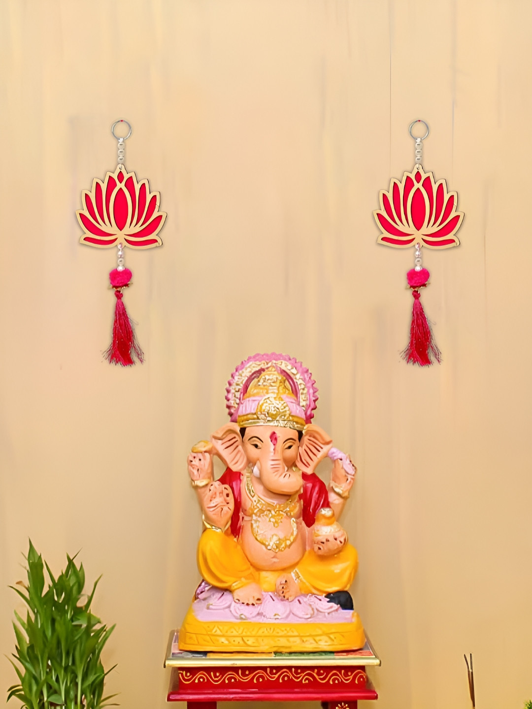 eCraftIndia Pink & White 2 Pieces Lotus Flower Decorative Wall Hanging for Home Decor