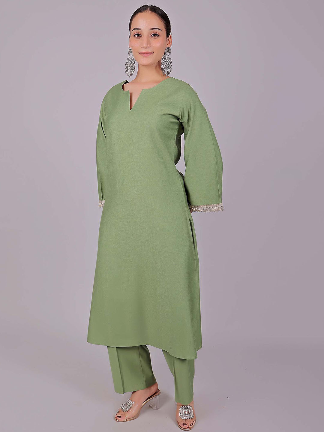 BLUESAANCHI Notch NeckRegular Style Kurta with Trousers