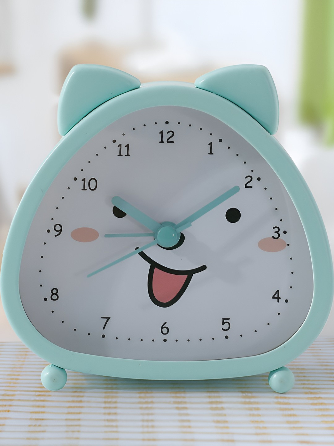 The Better Home Blue & White Cat Ears Shaped Contemporary Table Clock