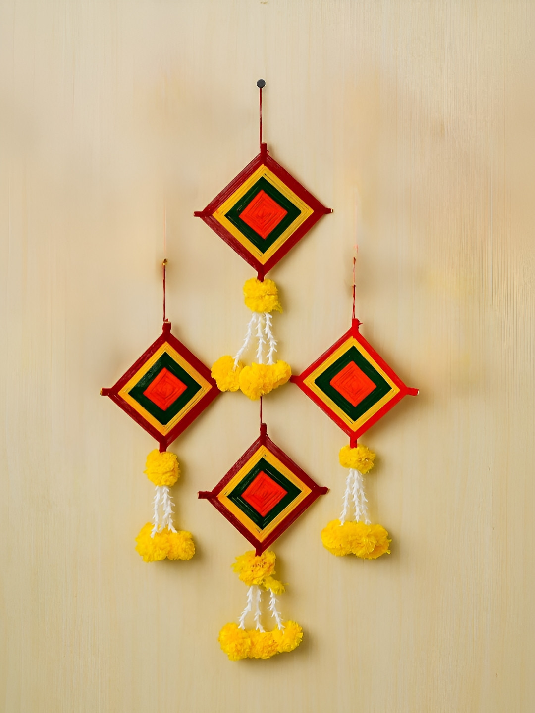 eCraftIndia Artificial Marigold Flowers Hangings Fabric Matte 4Pcs Wall Hangings-8.7In