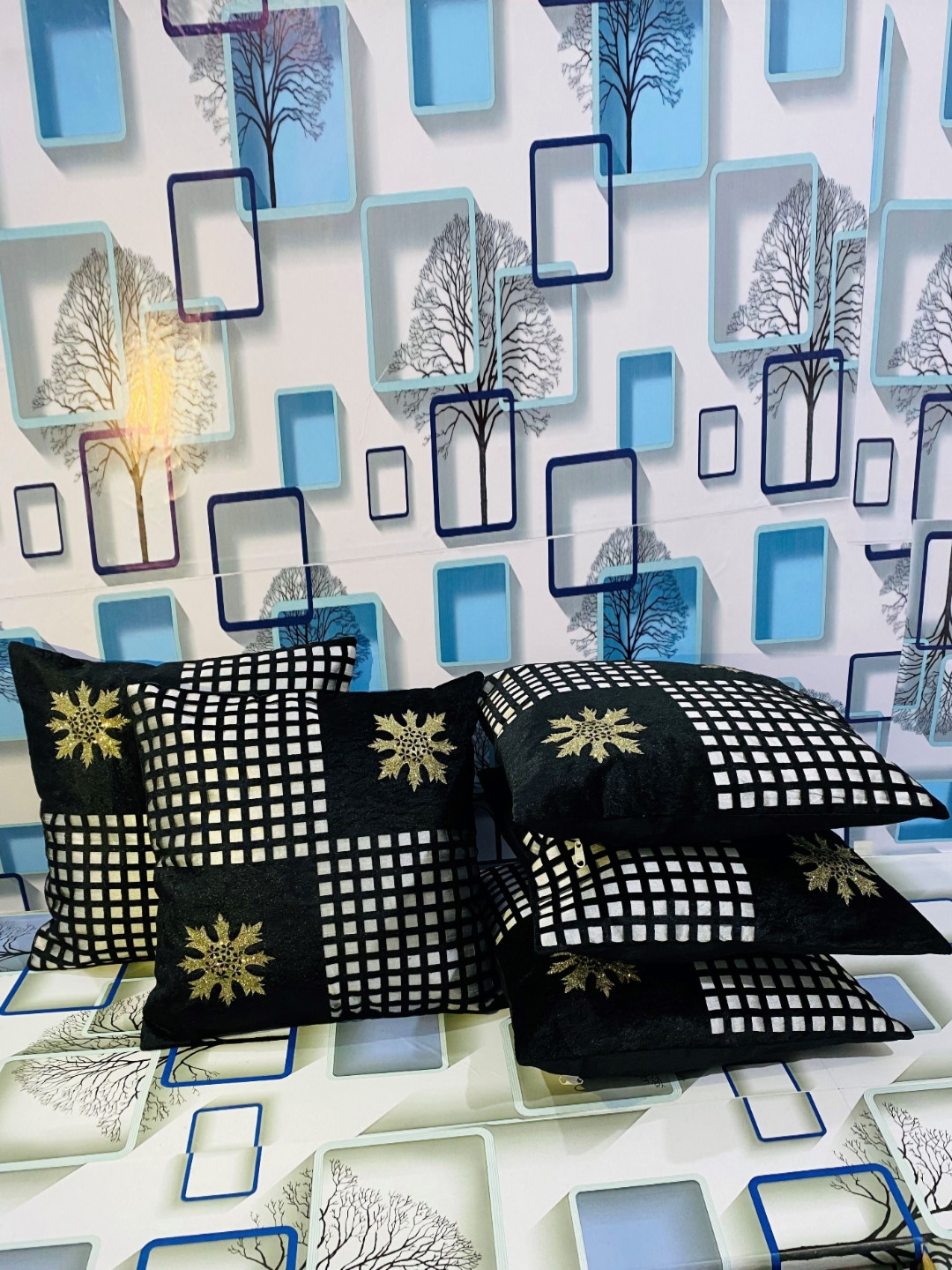 Creeva Zarin Patta Self Design Velvet 5 Pcs Embroidered Cushion Covers - 15.7 x 15.7 In