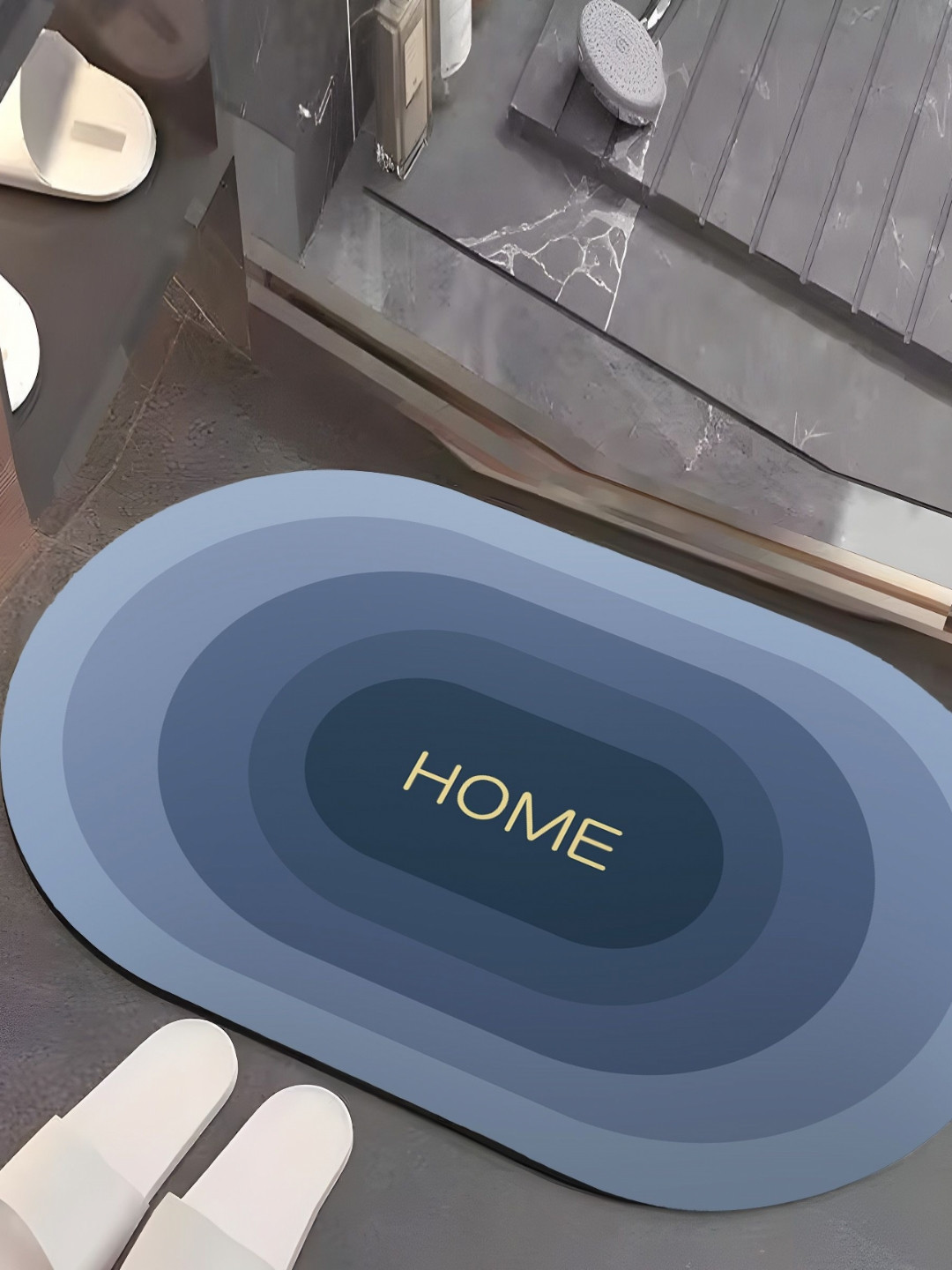 UMAI Blue & Yellow Printed Anti-Skid 210 GSM Bath Rug