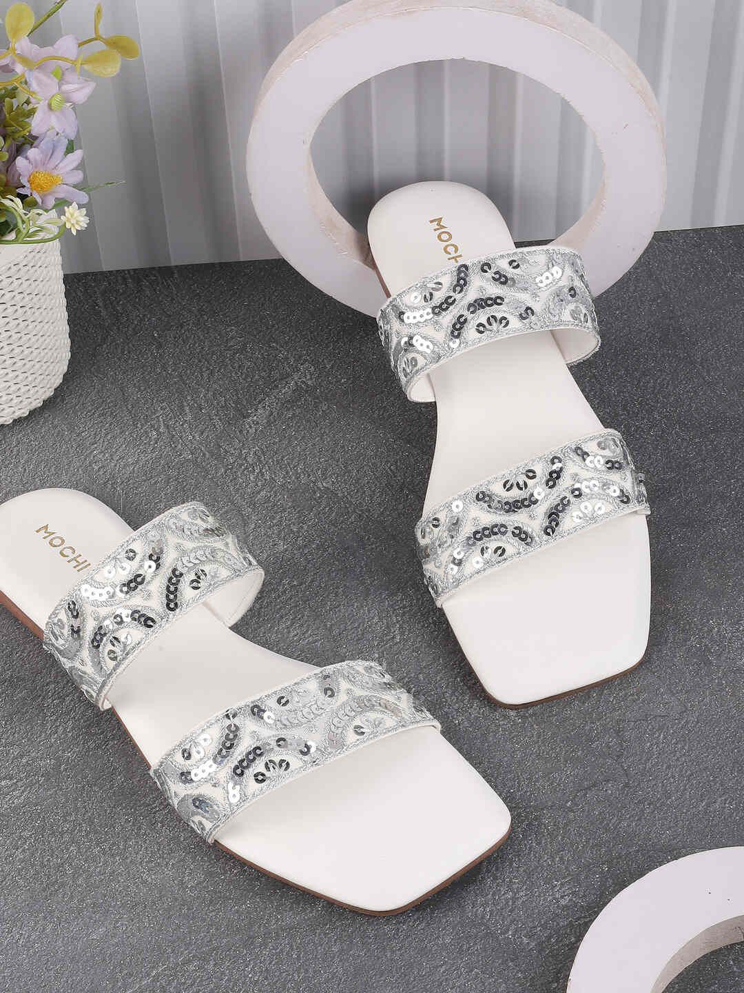 Mochi Women Embelished Open Toe Flats