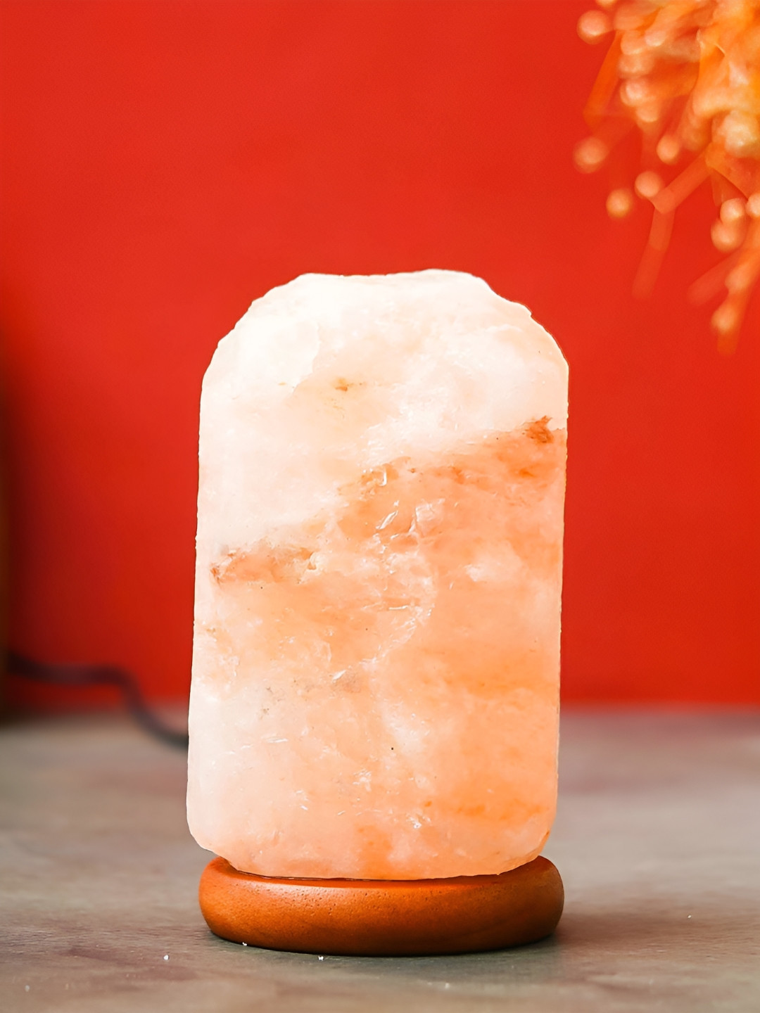 eCraftIndia Orange Wooden Rectangle Himalayan Salt Table Lamp