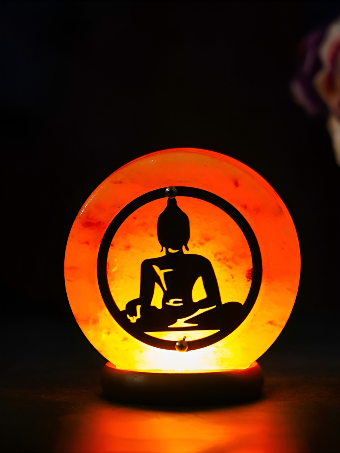 eCraftIndia Orange & Brown Textured Wooden Cylindrical Shaped Himalayan Salt Table Lamp