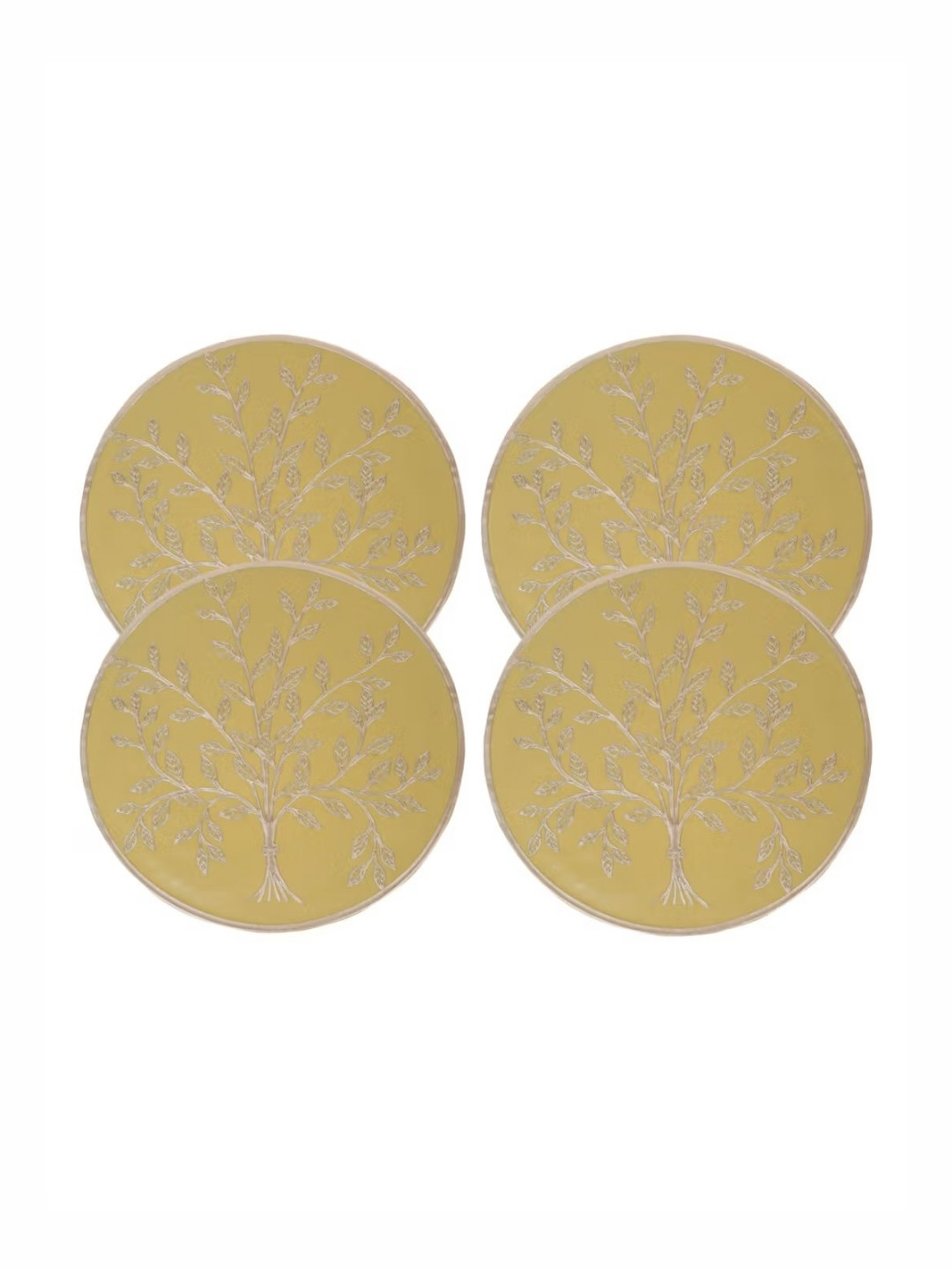 Dakshya Industries 4 Pieces Mustard Yellow & Gold-Toned Embellished Table Placemats