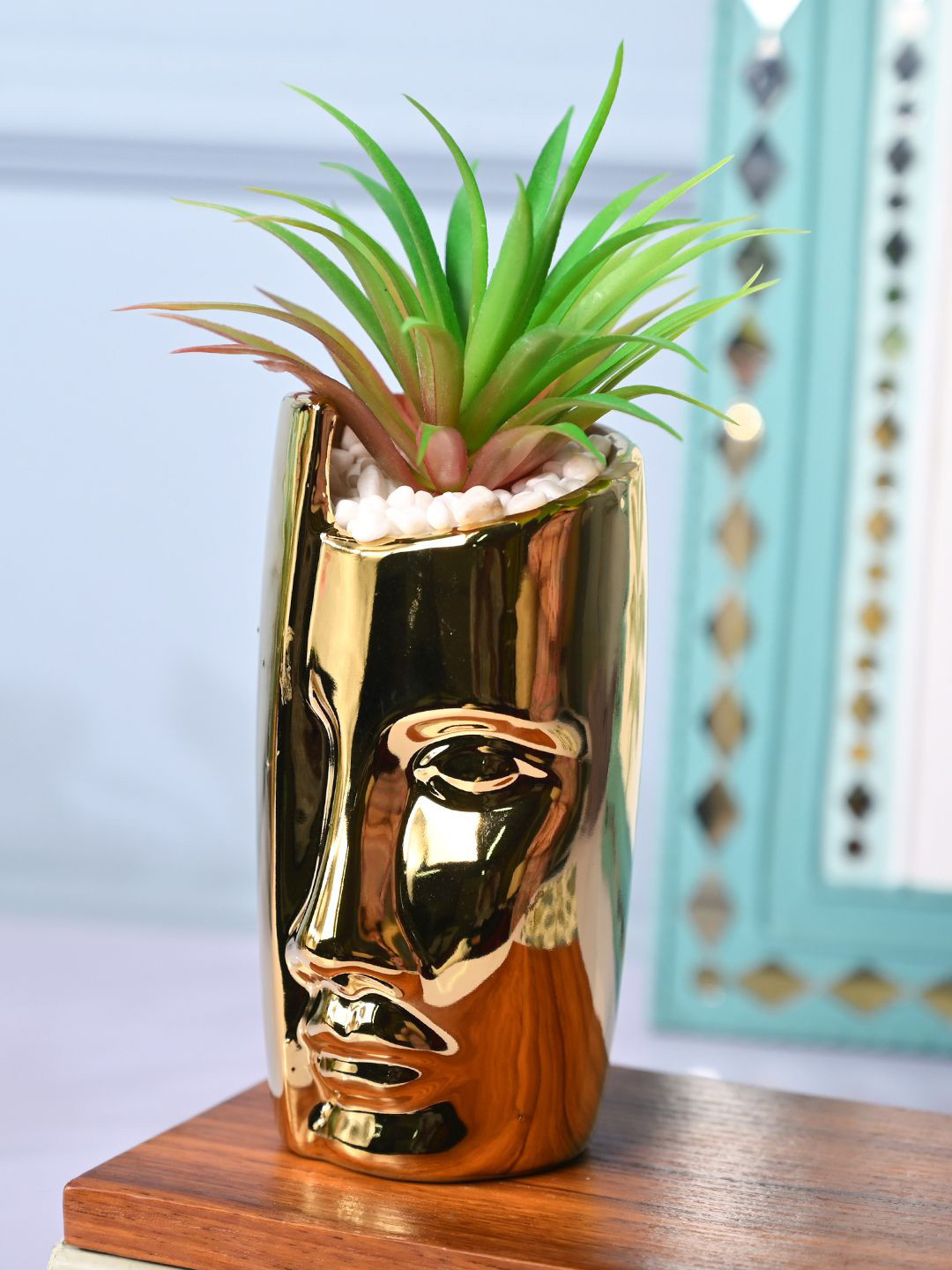 MARKET99 Gold-Toned Poinsettia Pine Ceramic Artificial Plant With Pot