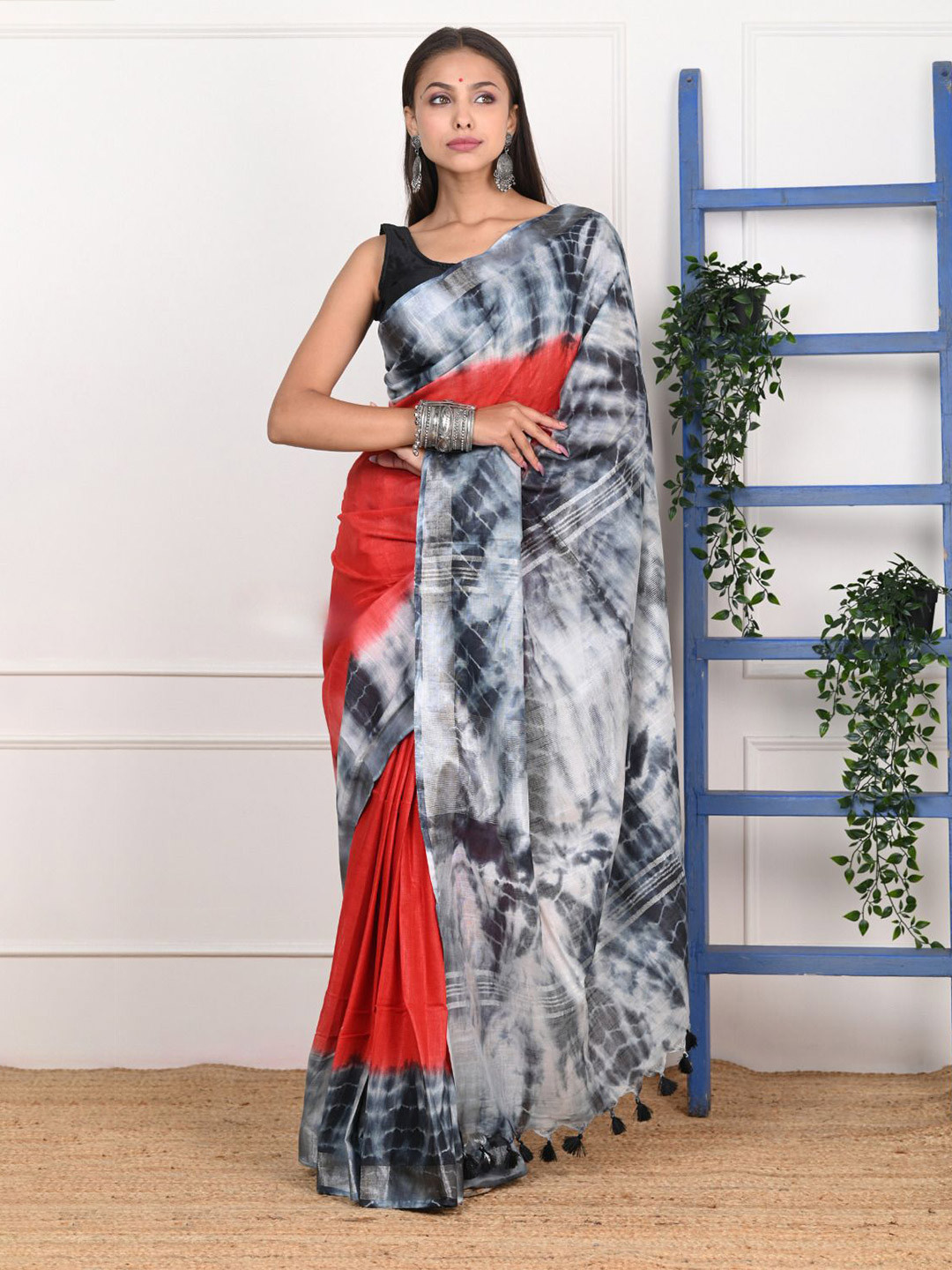 Very Much Indian Tie and Dye Zari Pure Cotton Saree