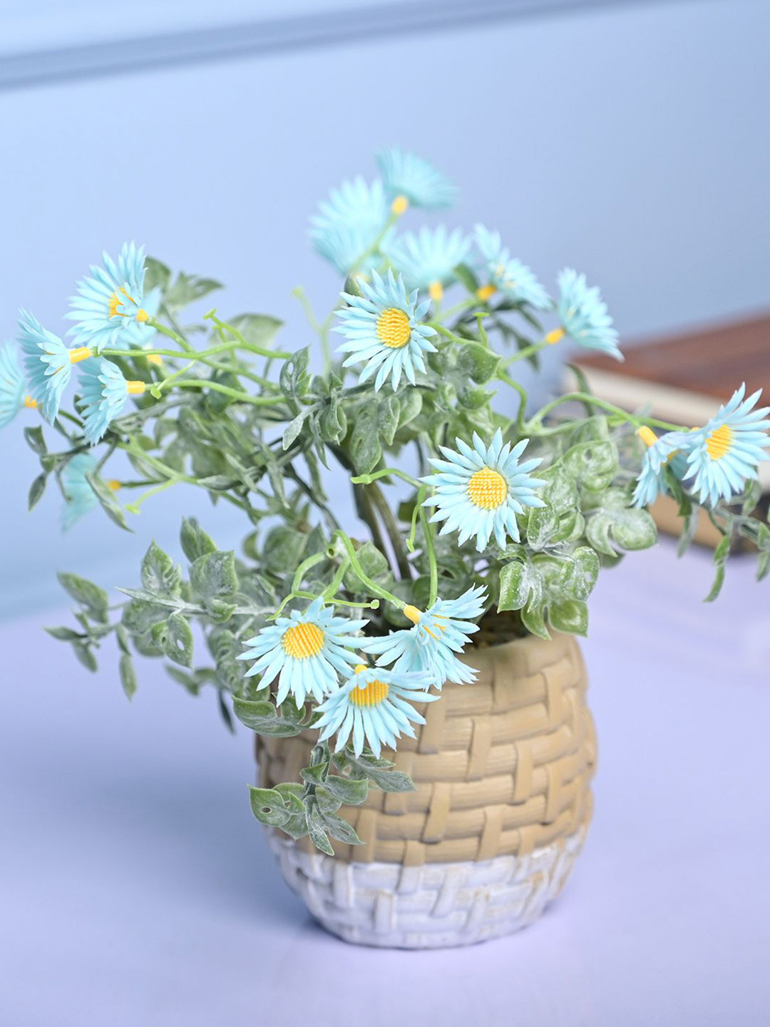 MARKET99 Green & Blue Hanging Sunflower Jade Artificial Plant With Pot