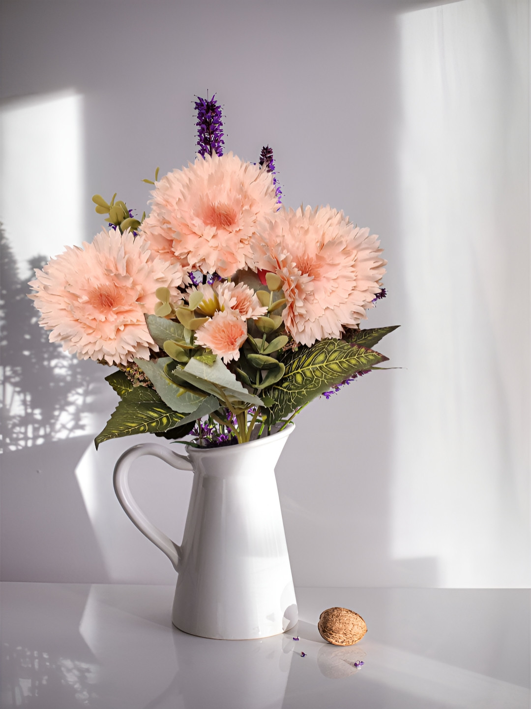 ARTSY Peach-Coloured & Green Gerbera Artificial Flower