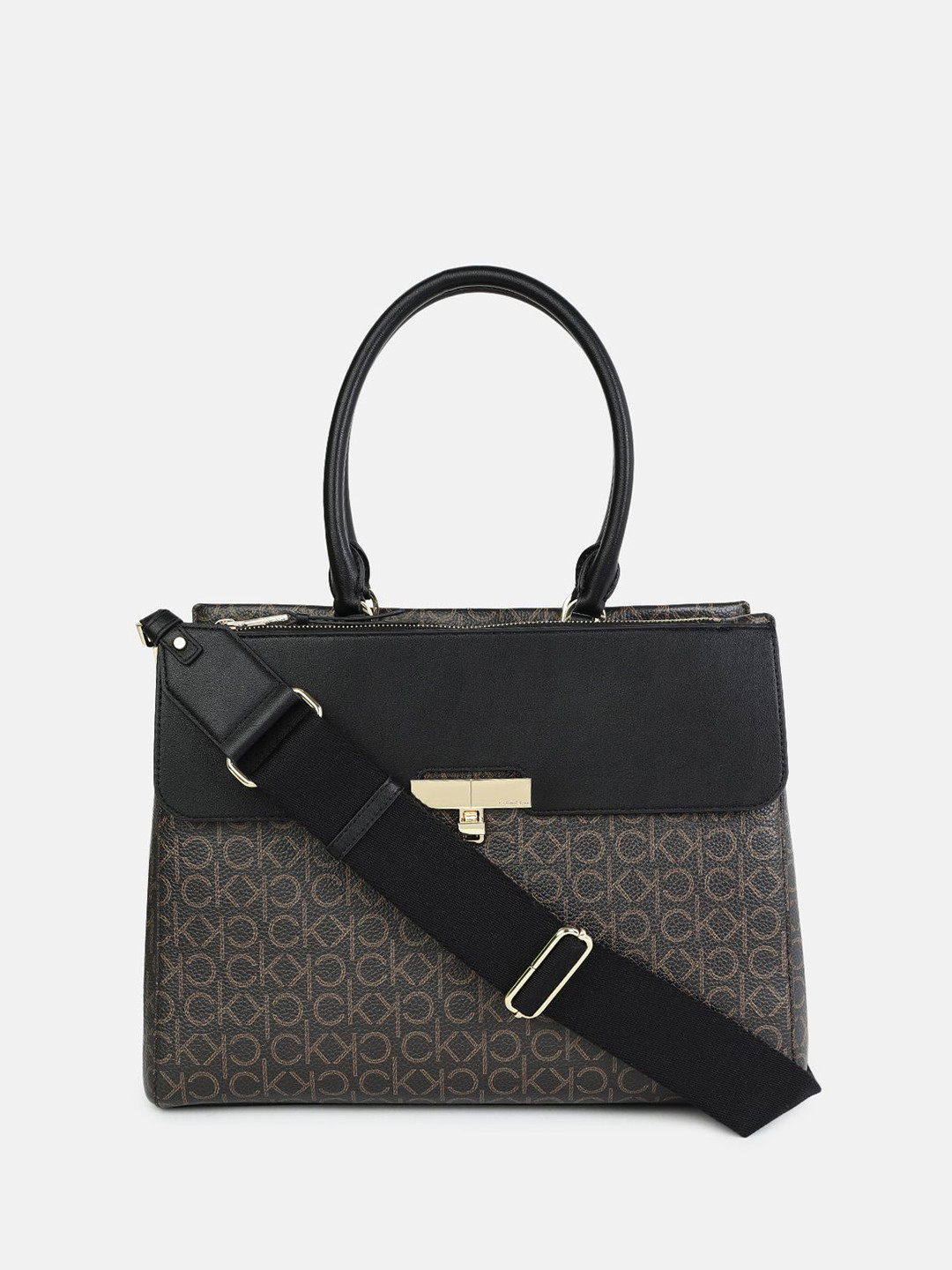 Calvin Klein Jeans Geometric PU Oversized Structured Tote Bag with Cut Work