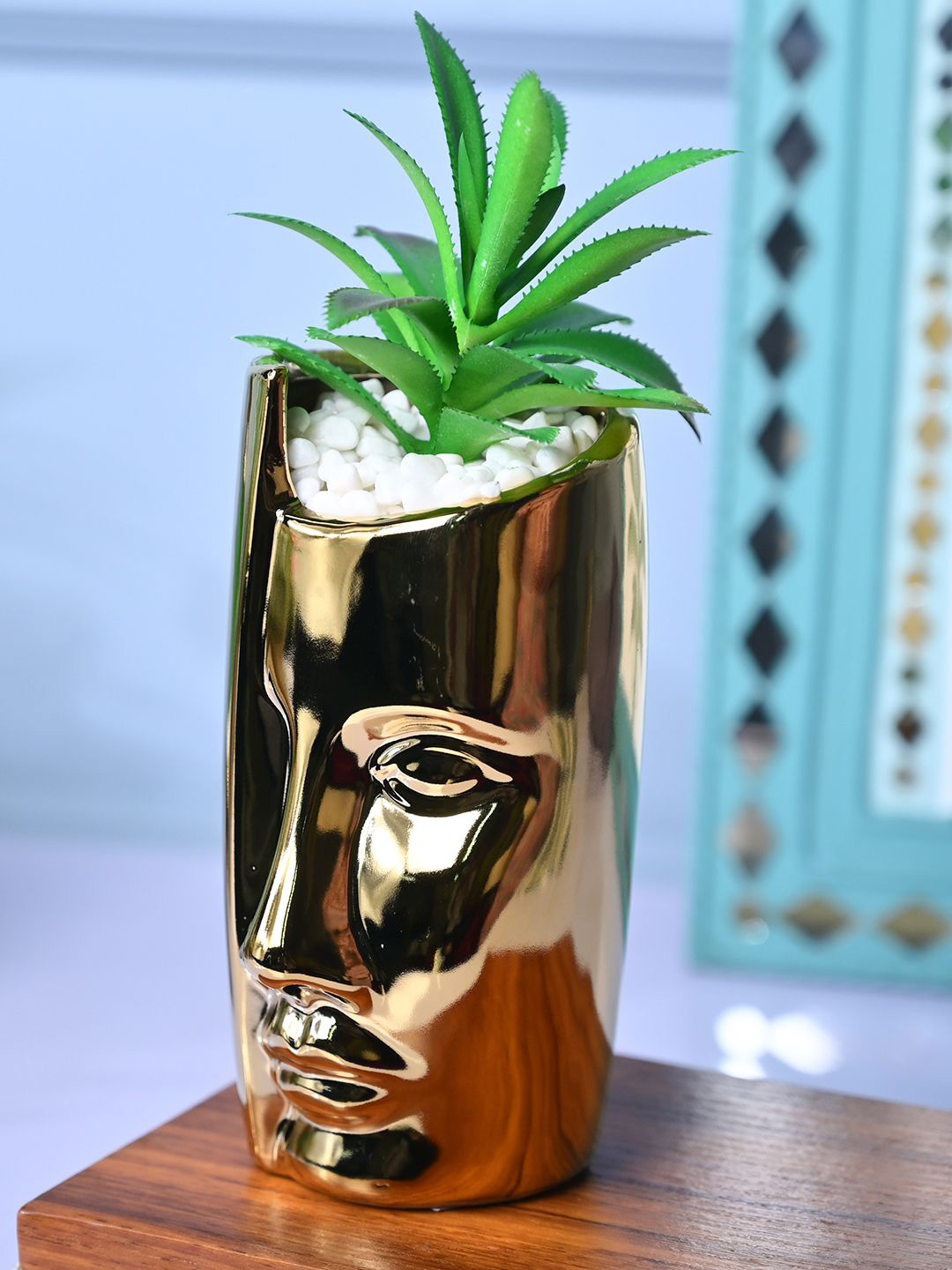 MARKET99 Gold-Toned & Green Aloe Vera Hanging Artificial Plant With Pot