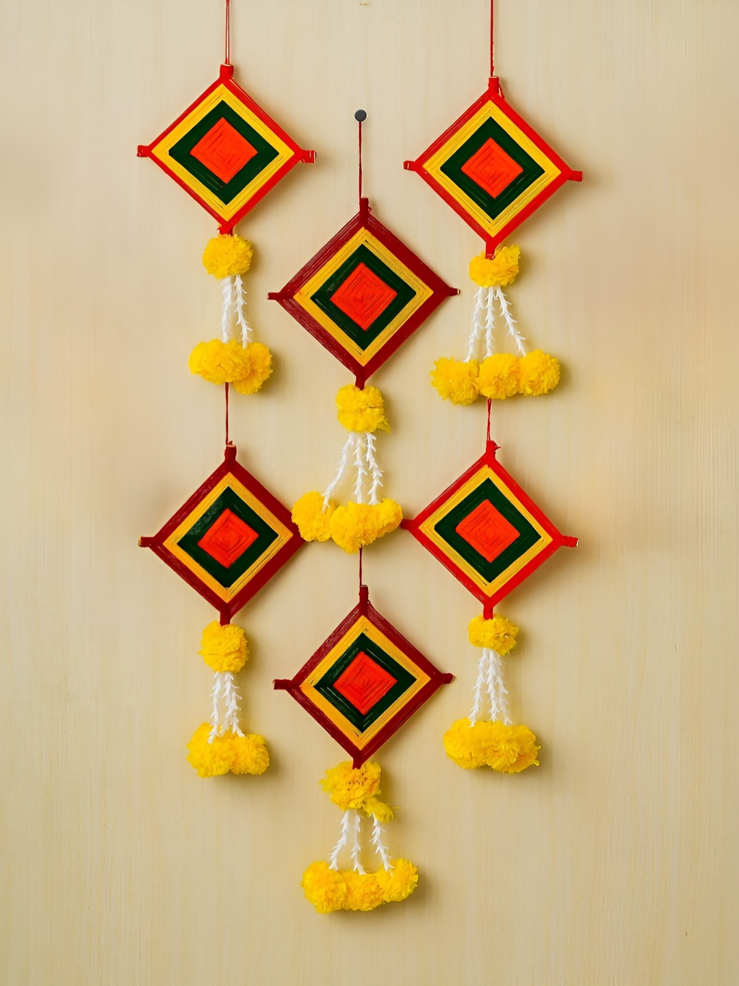 eCraftIndia Artificial Marigold Flowers Hangings Fabric Matte 6Pcs Wall Hangings-16.5In