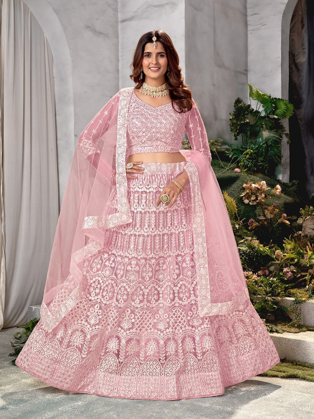 VARNI FABRICS Embroidered Thread Work Semi-Stitched Lehenga & Unstitched Blouse With Dupatta