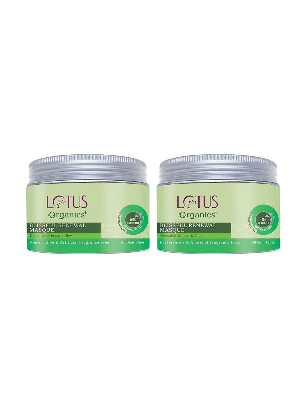 Lotus Organics+ Set Of 2 Blissful Renewal Face Mask For Skin Detoxification- 50g Each